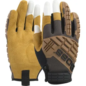 (12 Pairs) Boss® Premium Pigskin Padded Leather Palm Glove with Mesh Fabric Back and TPR Impact Protection