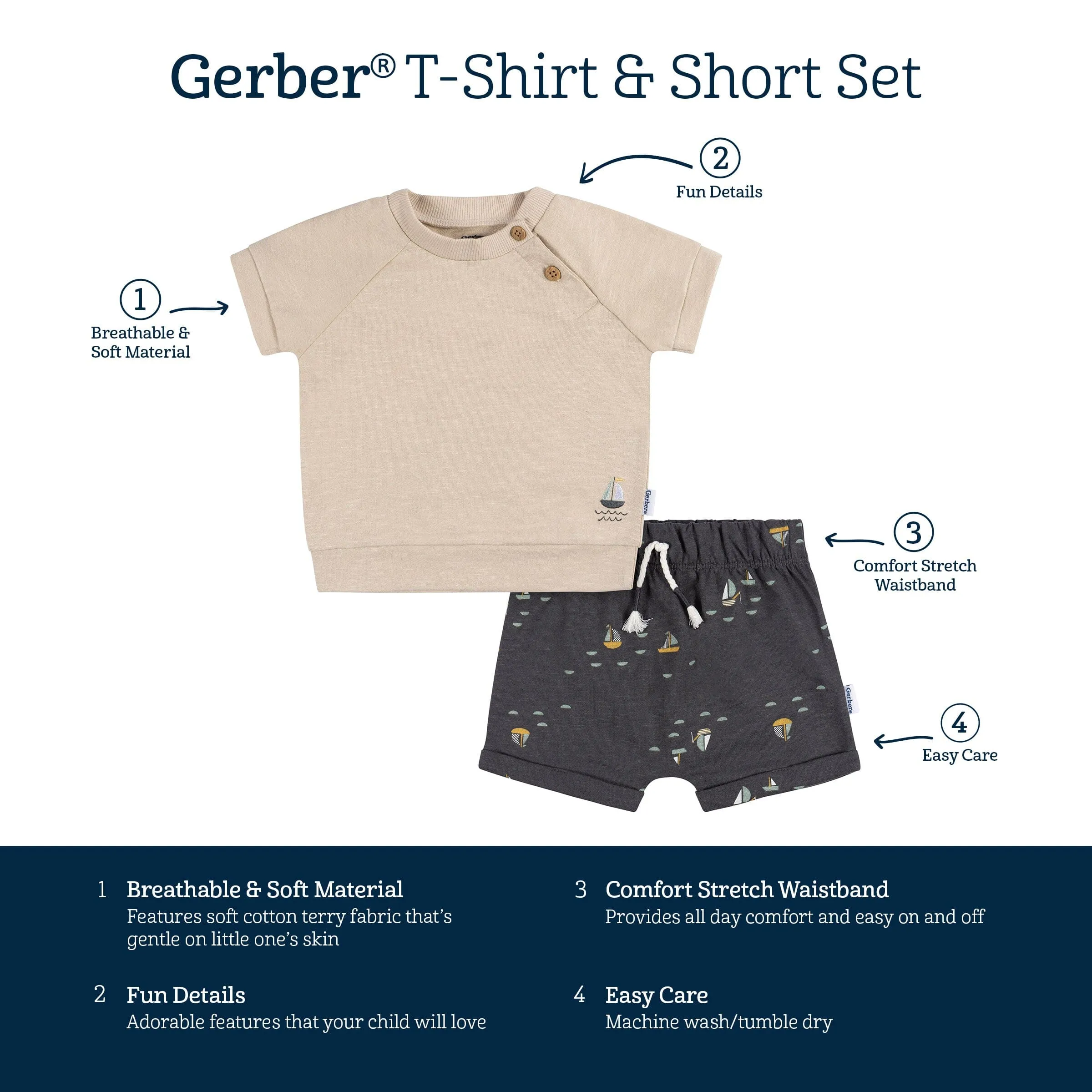 2-Piece Baby Boys Sailboats T-Shirt and Shorts Set