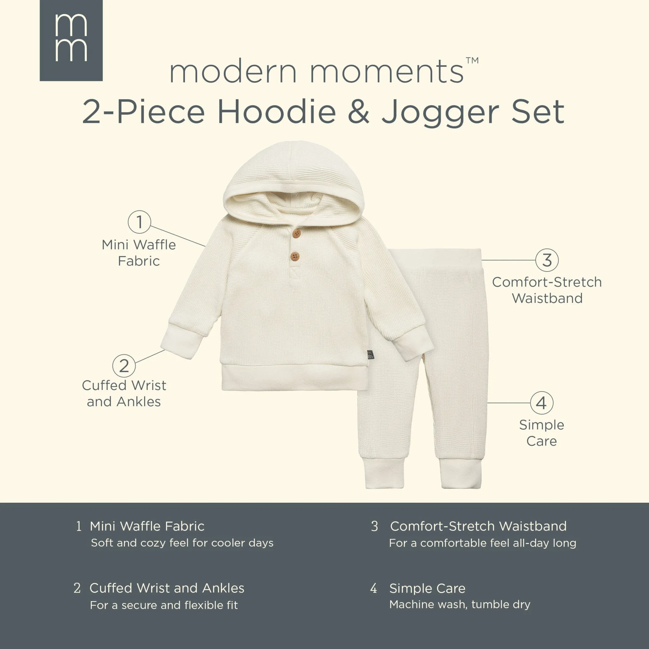 2-Piece Baby Neutral Medium Sky Hoodie and Pant Set