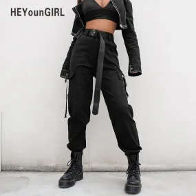 2021 HEYounGIRL Cargo Pants Casual Joggers High Waist Korean Style Ladies Pants Sizes S - L