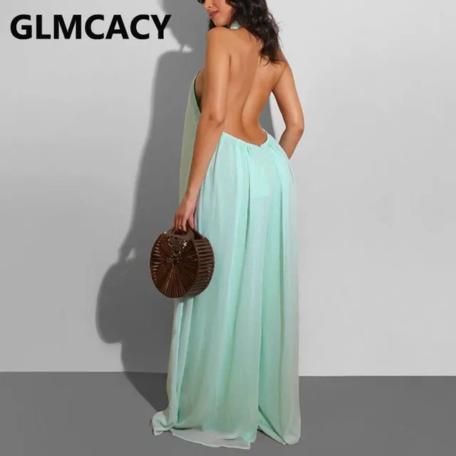 2021 New!!! Women's Chiffon Halter Backless Loose Style Jumpsuits Sizes S - XL