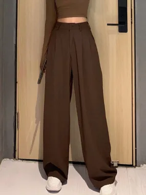 2021 Retro Solid Color Straight Wide Leg Pants Female Spring High Waist Sizes S - XL