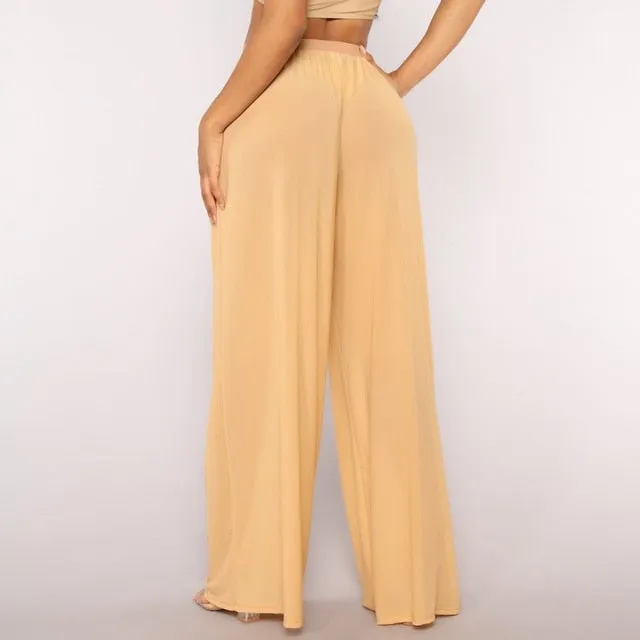 2021 Women's See Through Boho  Long Loose Mesh Wide Leg Beach Sheer Pants Sizes S - 2XL