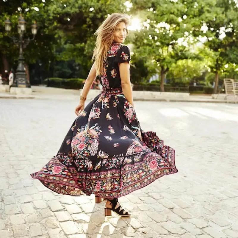 2024 Summer Beach Party Sundress: Women's Boho Floral Evening Dress