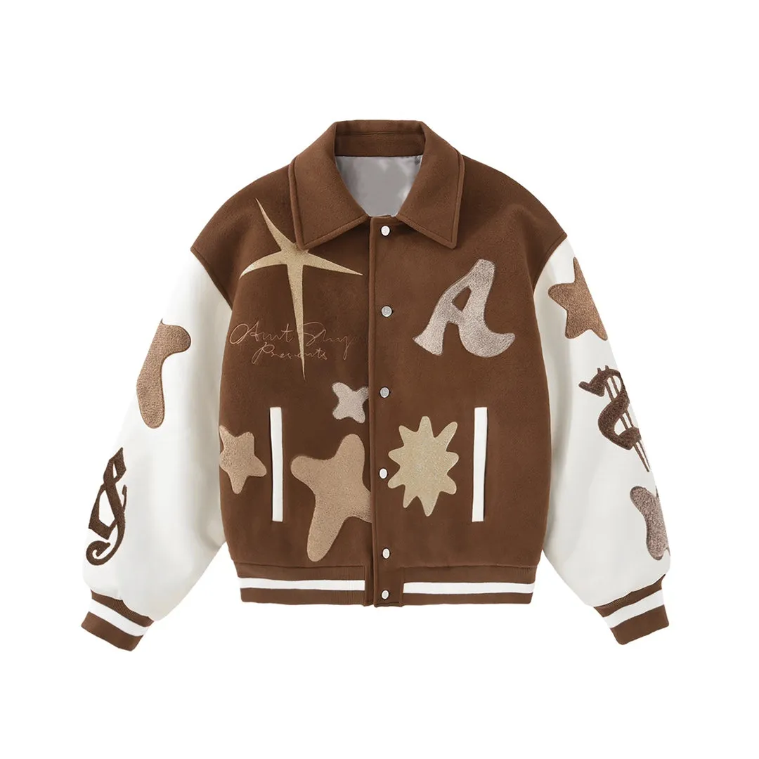 AINTSHY Padded Baseball Jacket-Brown