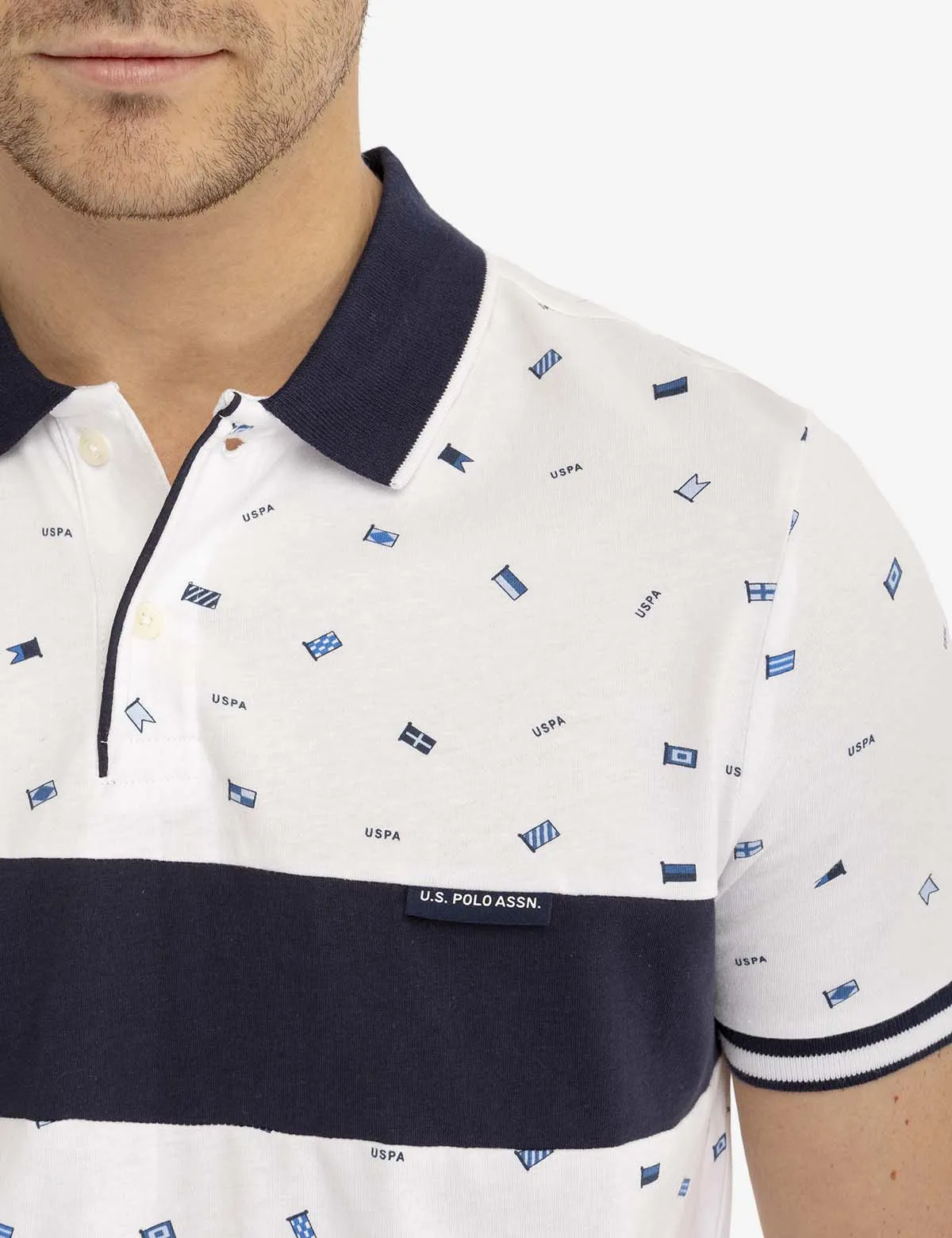 ALL OVER FLAG PRINTED JERSEY POLO SHIRT