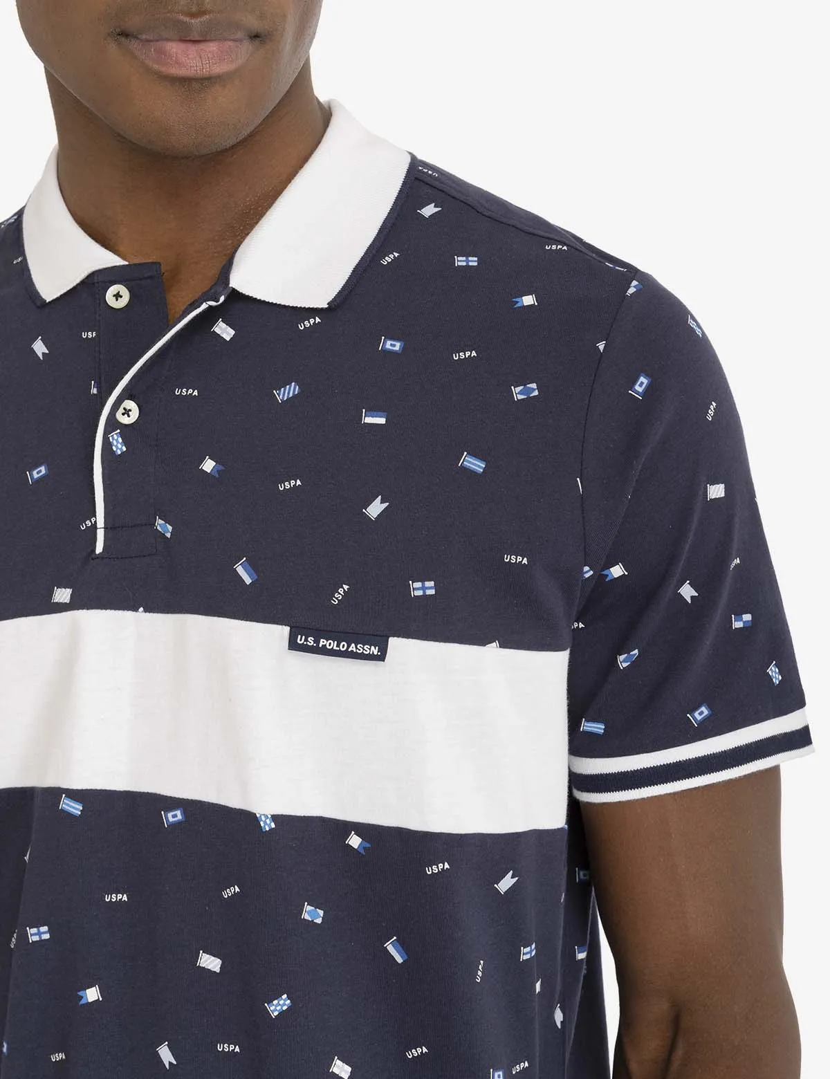 ALL OVER FLAG PRINTED JERSEY POLO SHIRT