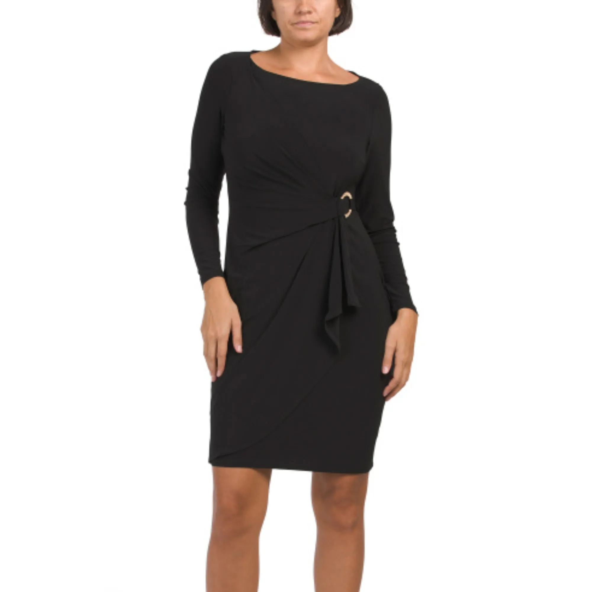 Anne Klein Women's Donna Long Sleeve draped side Overlap Mini Dress