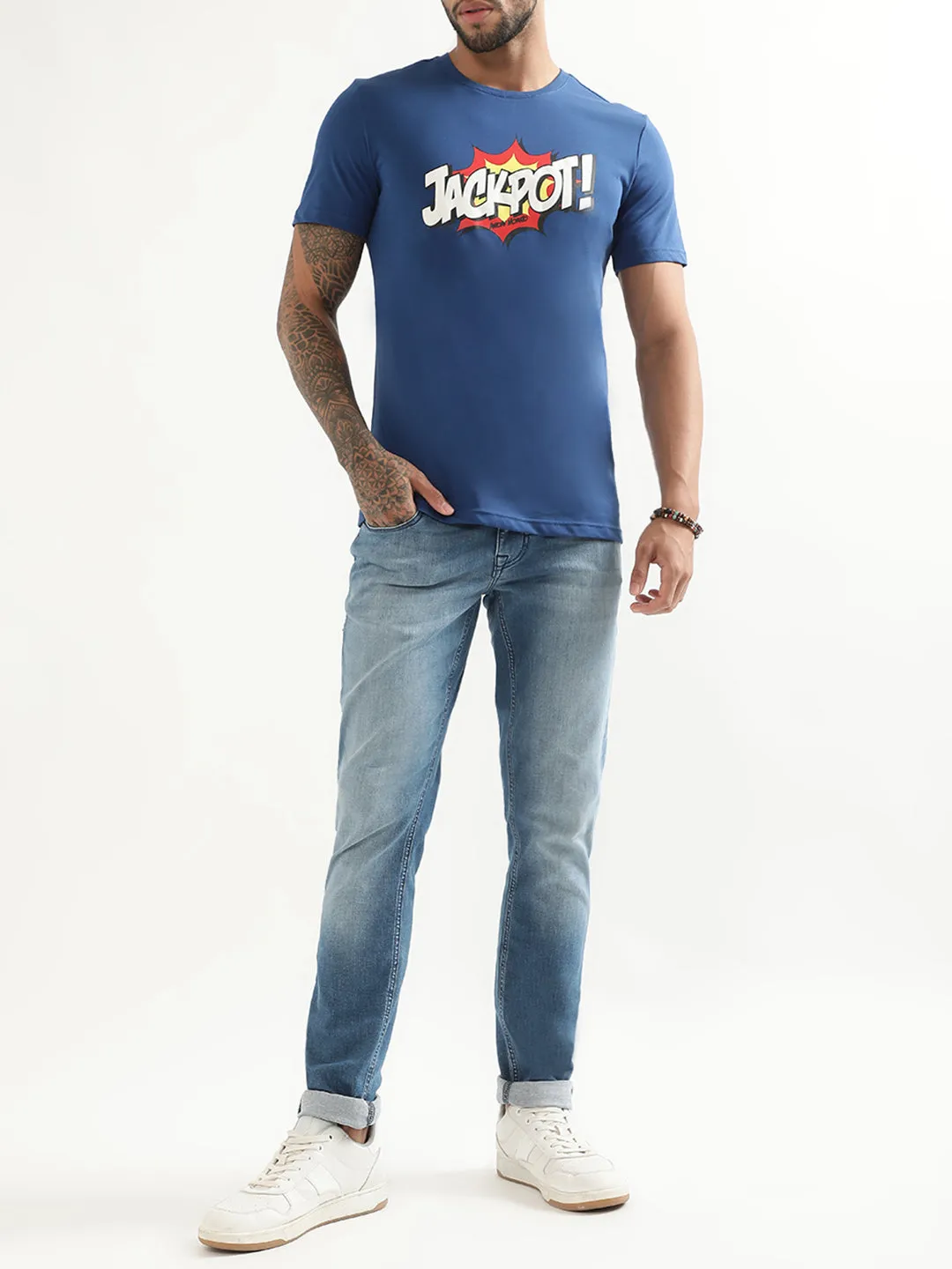 Antony Morato Blue Printed Slim Fit T-Shirt