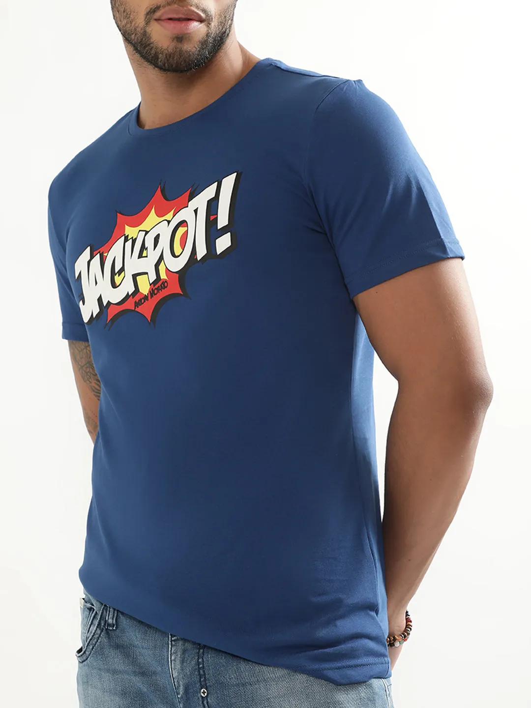 Antony Morato Blue Printed Slim Fit T-Shirt