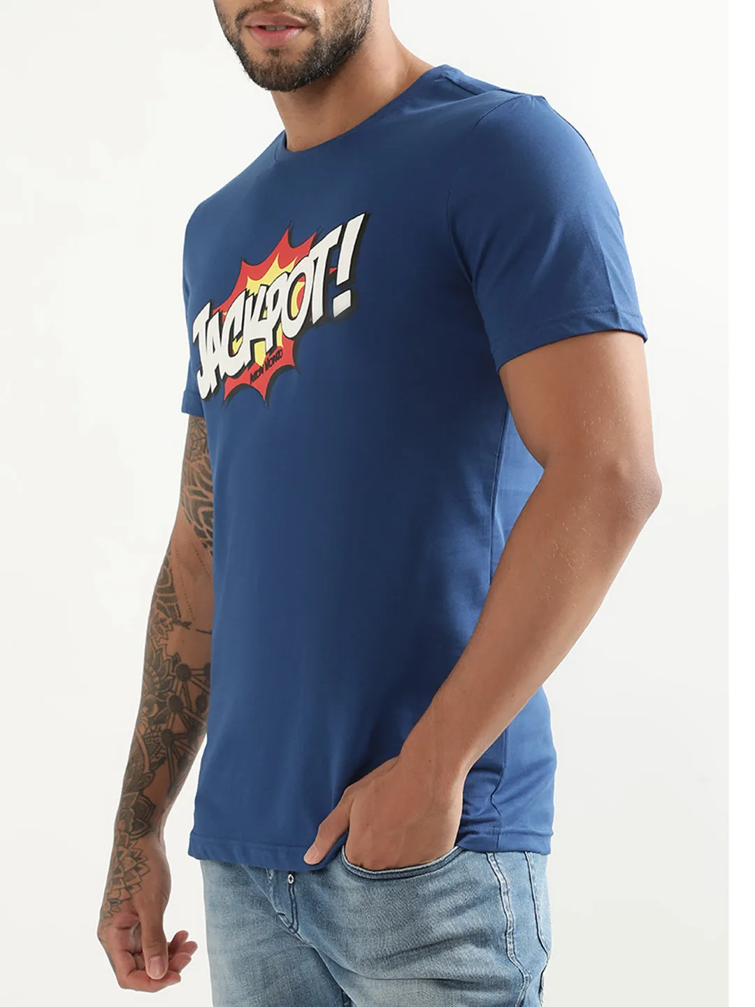 Antony Morato Blue Printed Slim Fit T-Shirt