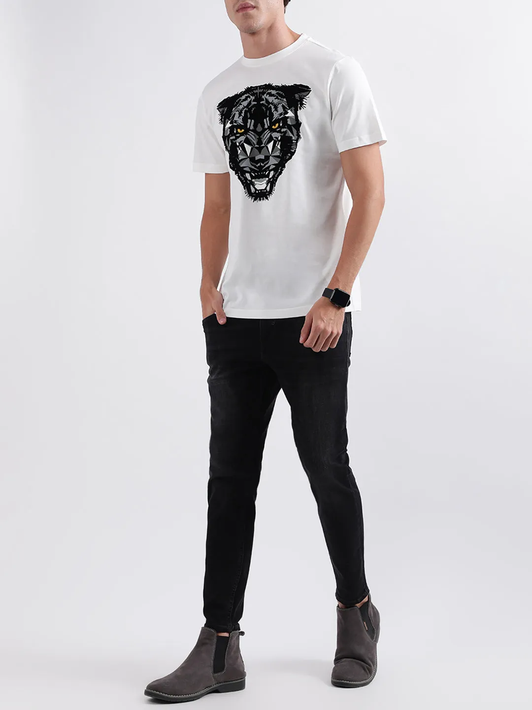 Antony Morato White Animal Print Regular Fit T-Shirt