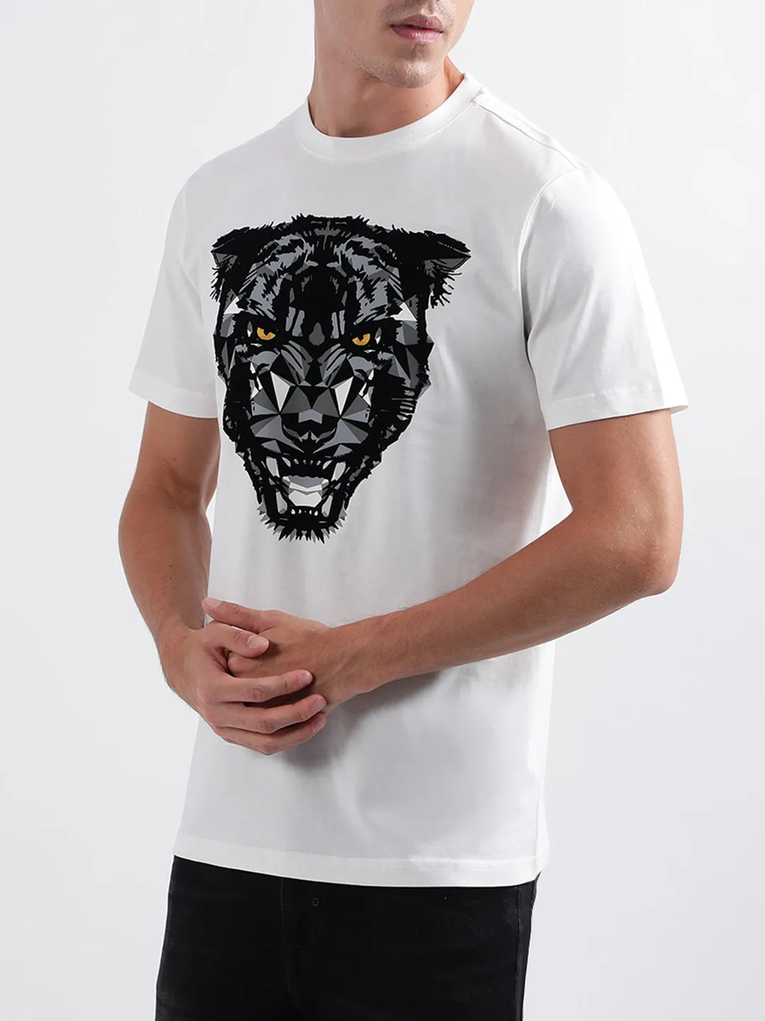 Antony Morato White Animal Print Regular Fit T-Shirt