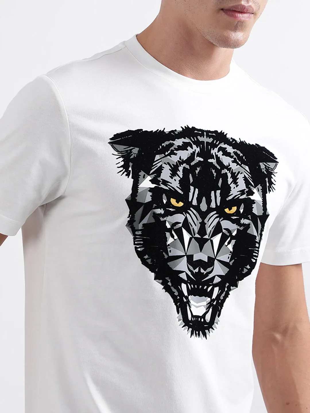 Antony Morato White Animal Print Regular Fit T-Shirt