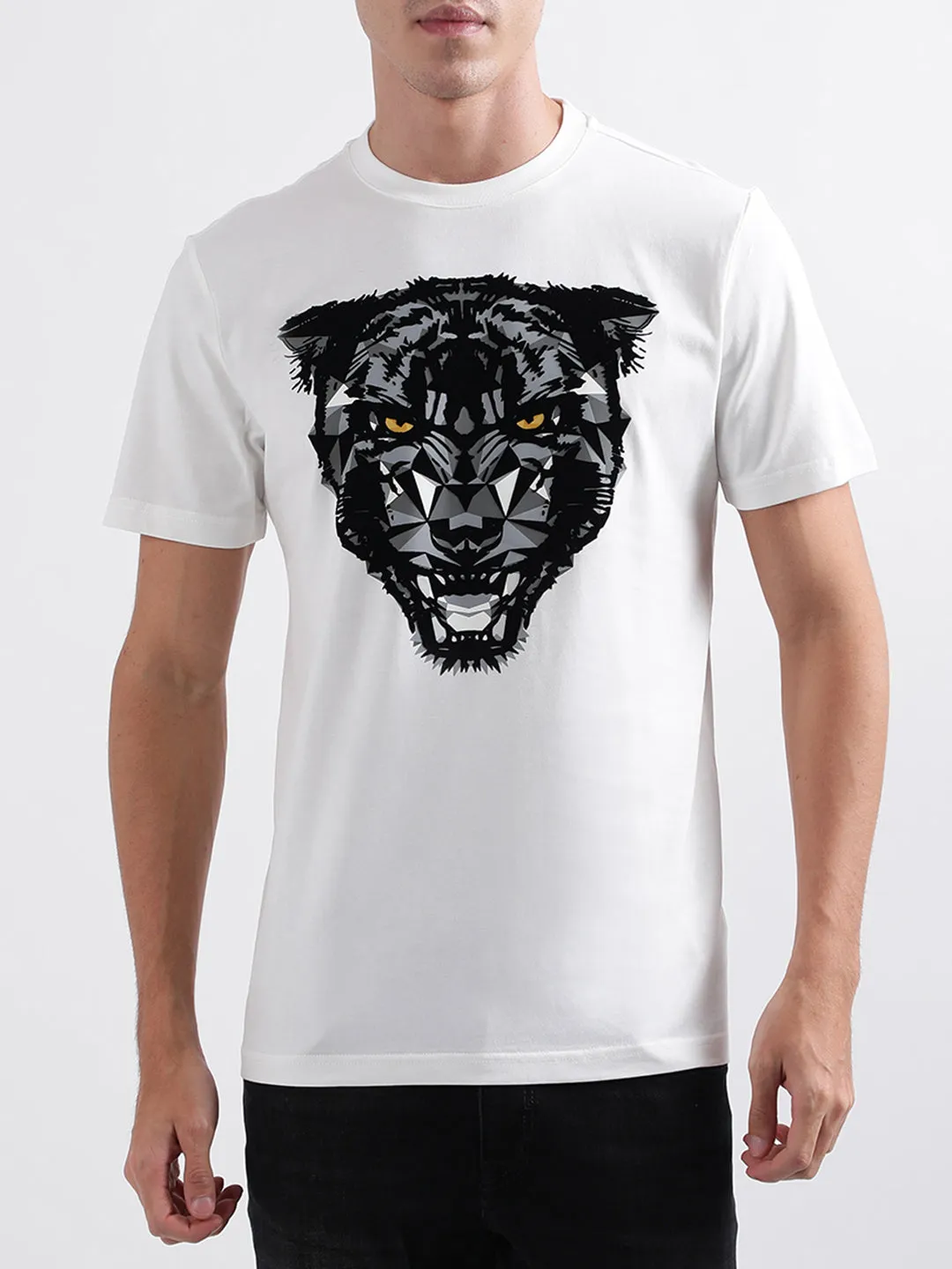 Antony Morato White Animal Print Regular Fit T-Shirt