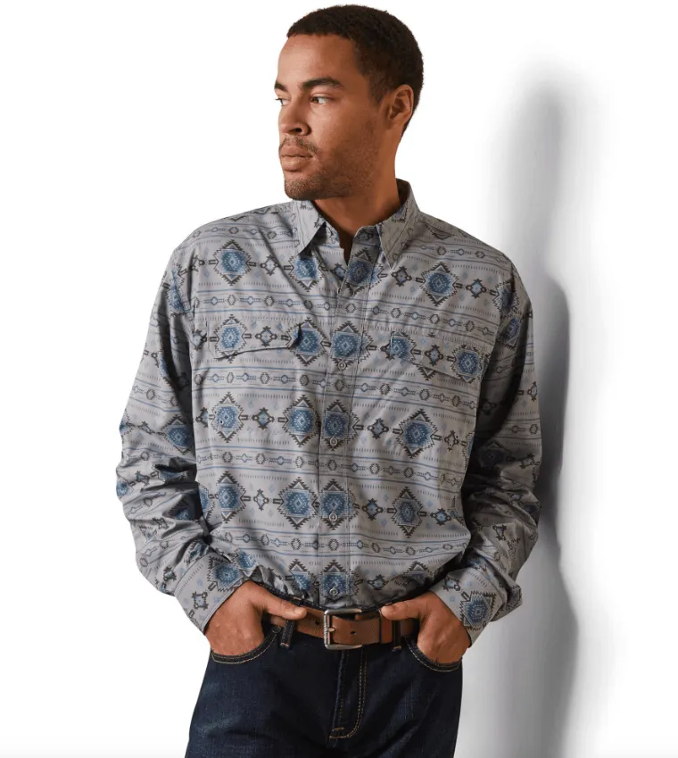 Ariat Men's VentTEK Moon Mist Aztec Print Outbound Classic Fit Long Sleeve Shirt 10043424