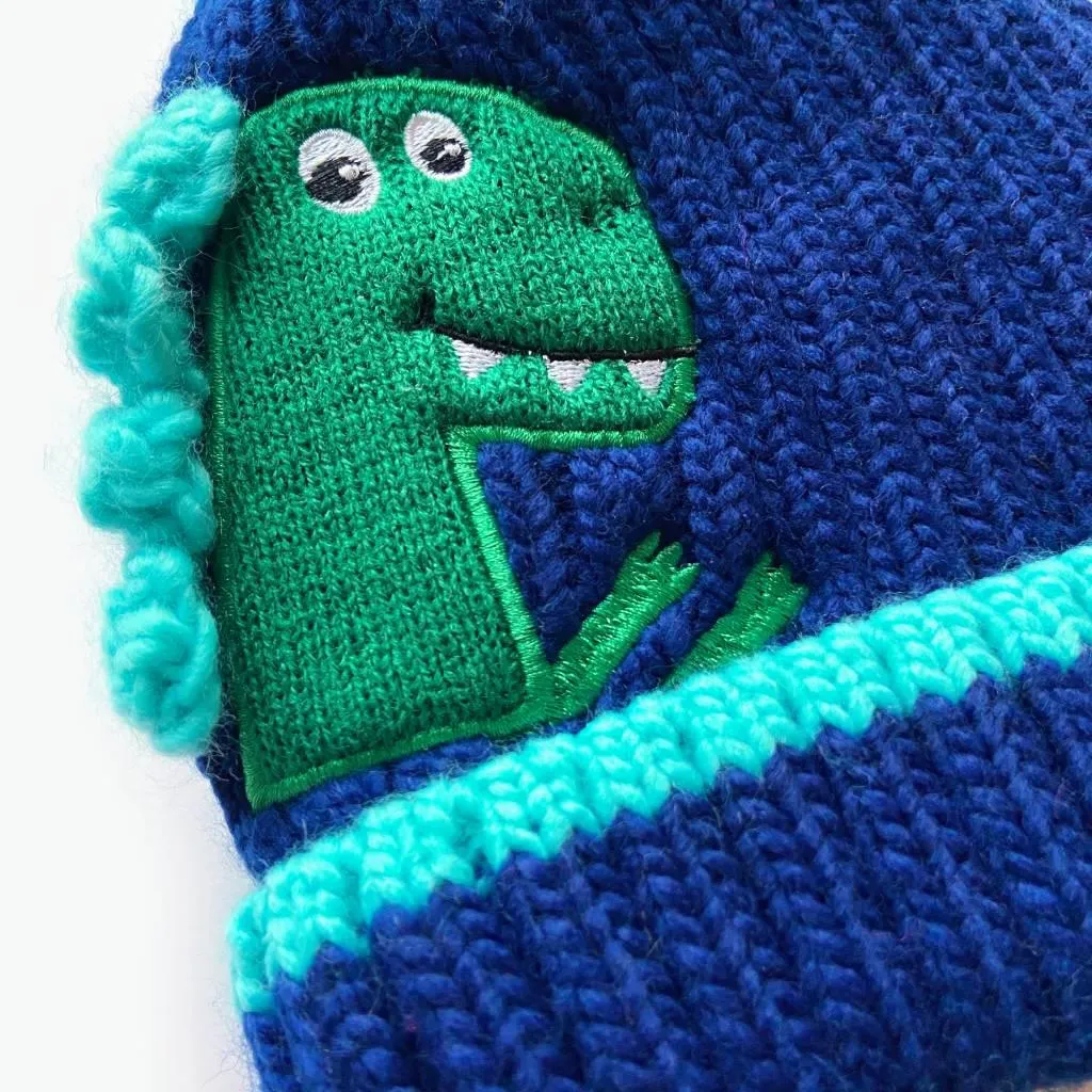 Arthur Embroidered Dino Kids Beanie - Blue (Age 3-6)