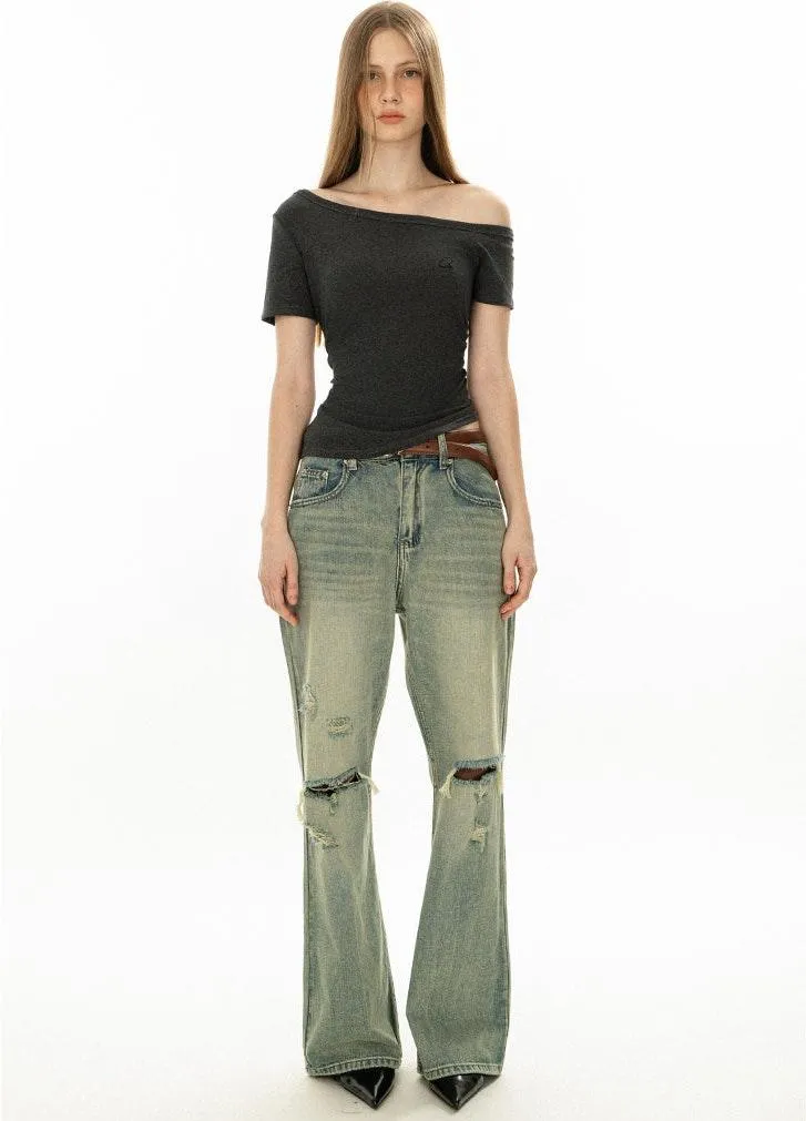 Asymmetric Neckline Slim Short Sleeve Crop Top