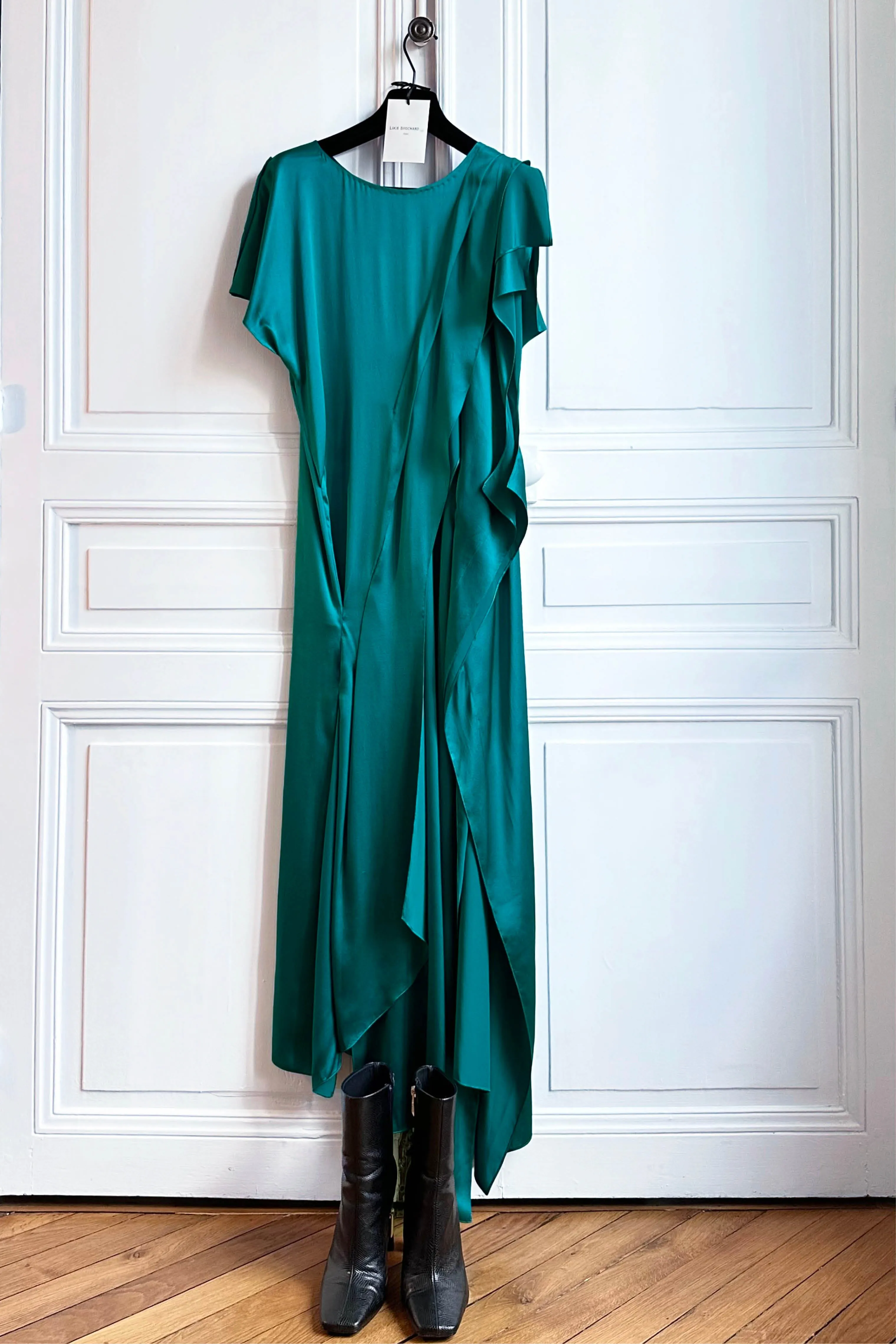 ATHENA fresh green - silk draped cocktail dress