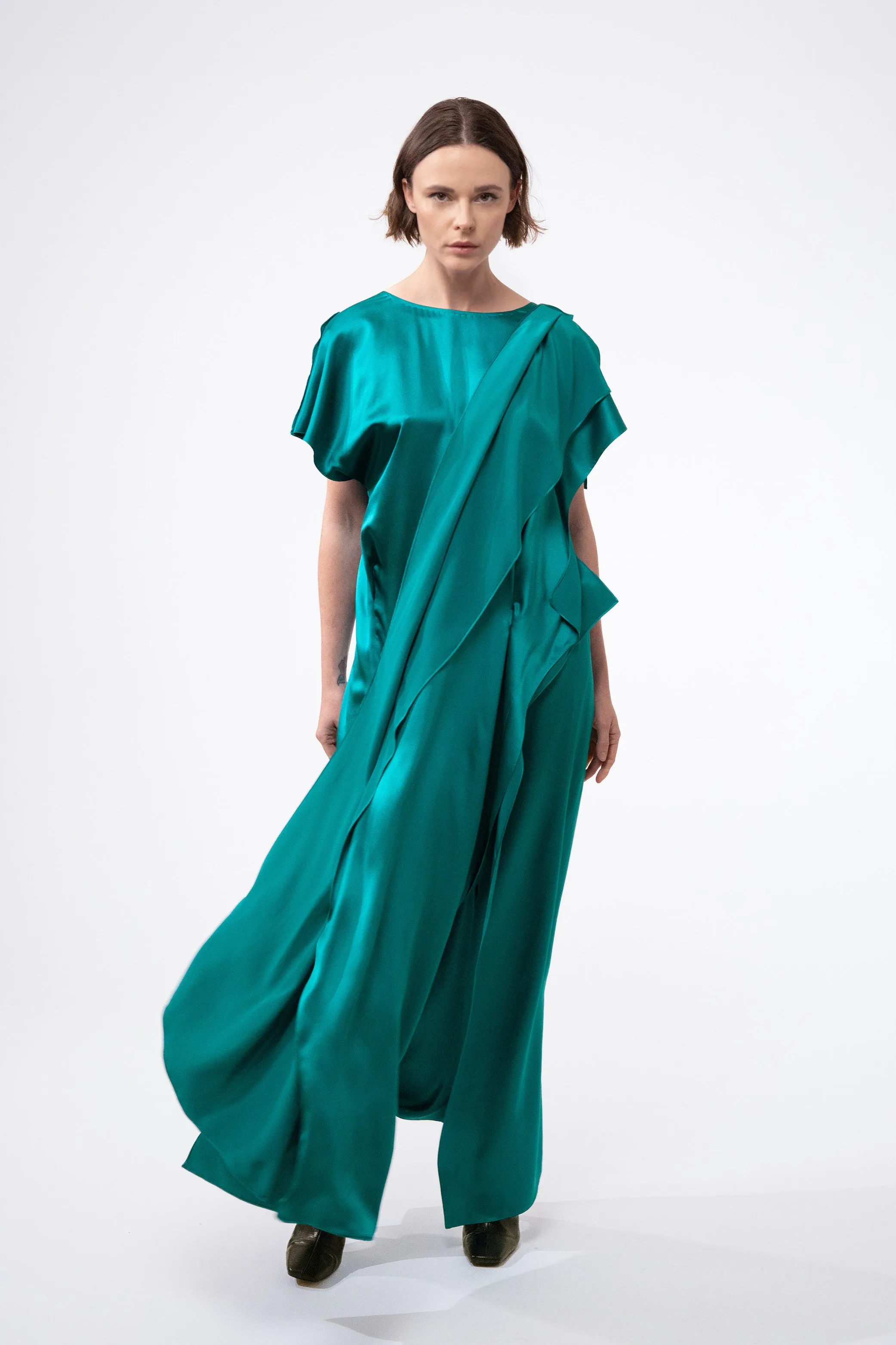 ATHENA fresh green - silk draped cocktail dress