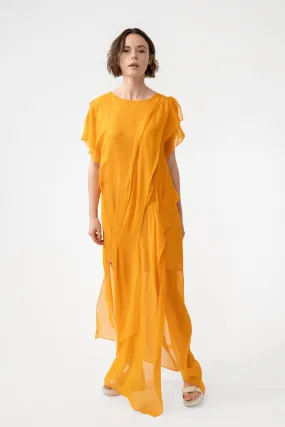 ATHENA yellow - silk draped cocktail dress