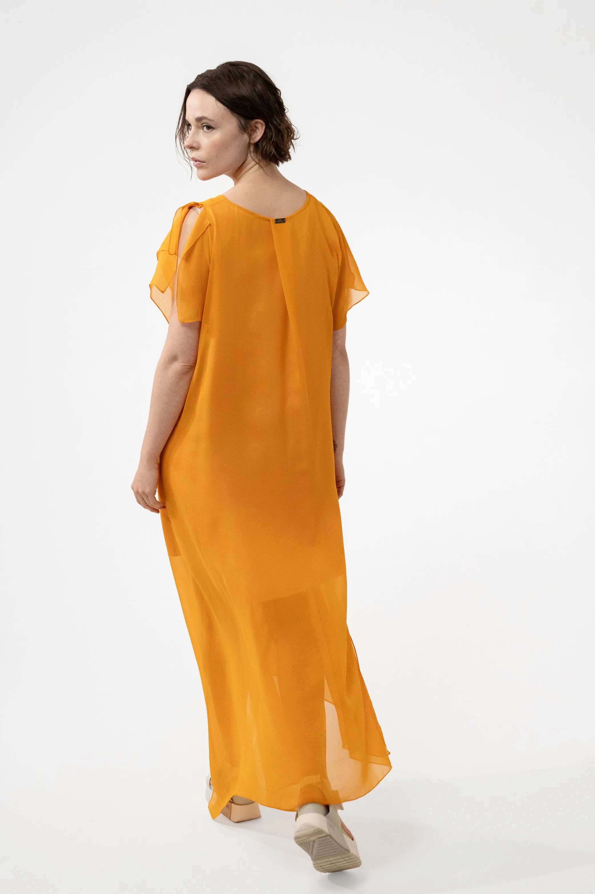 ATHENA yellow - silk draped cocktail dress