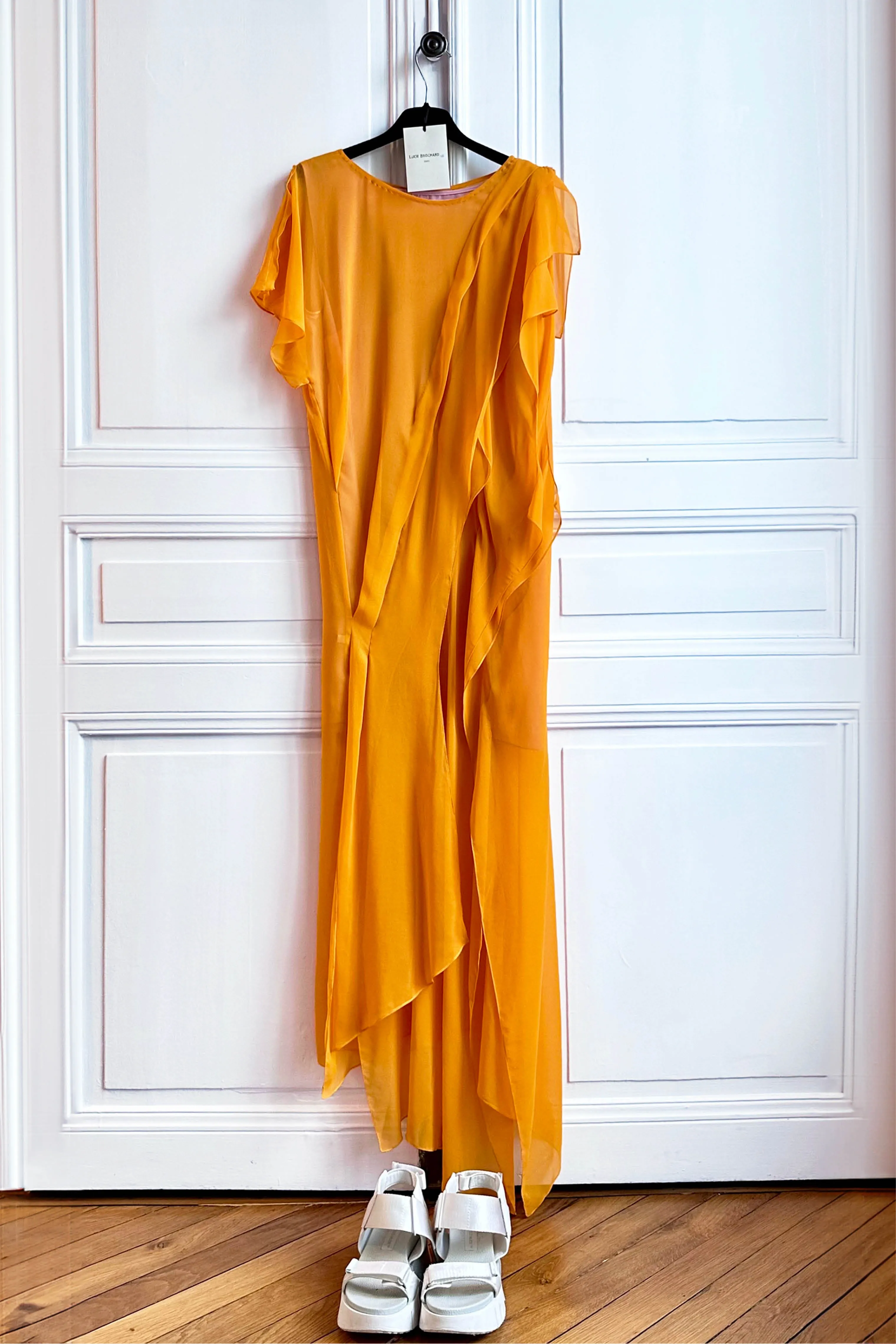 ATHENA yellow - silk draped cocktail dress