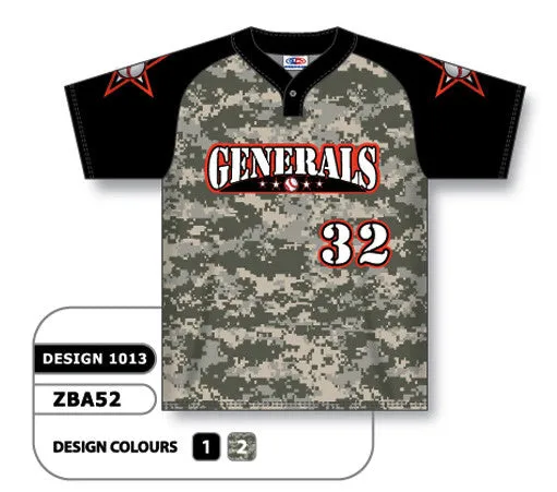 Athletic Knit Custom Sublimated One-Button Pro Placket Baseball Jersey Design 1013