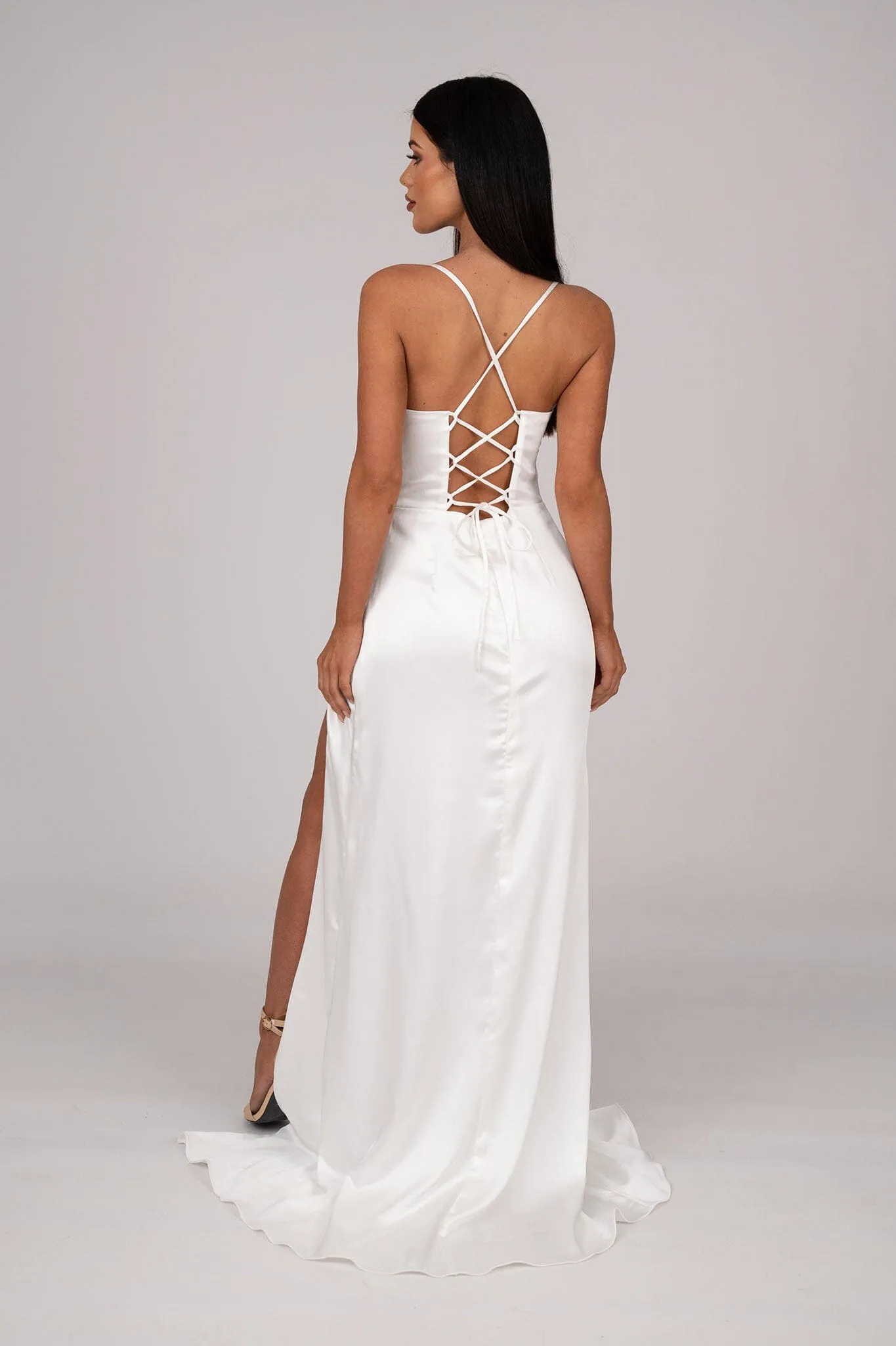 AYANA Corset Satin Gown - Ivory