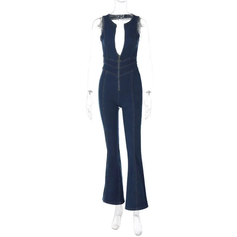 Backless High Waist Denim Overalls