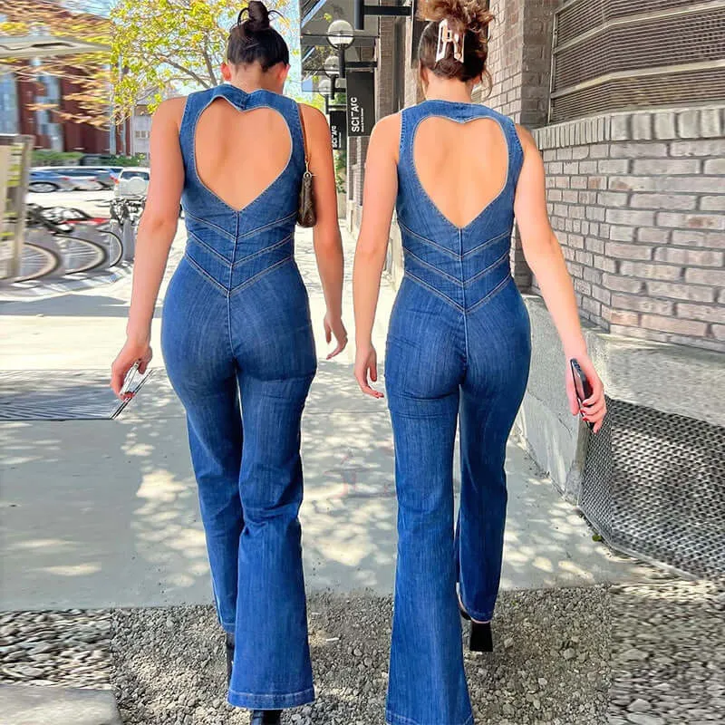 Backless High Waist Denim Overalls