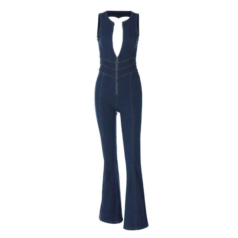 Backless High Waist Denim Overalls