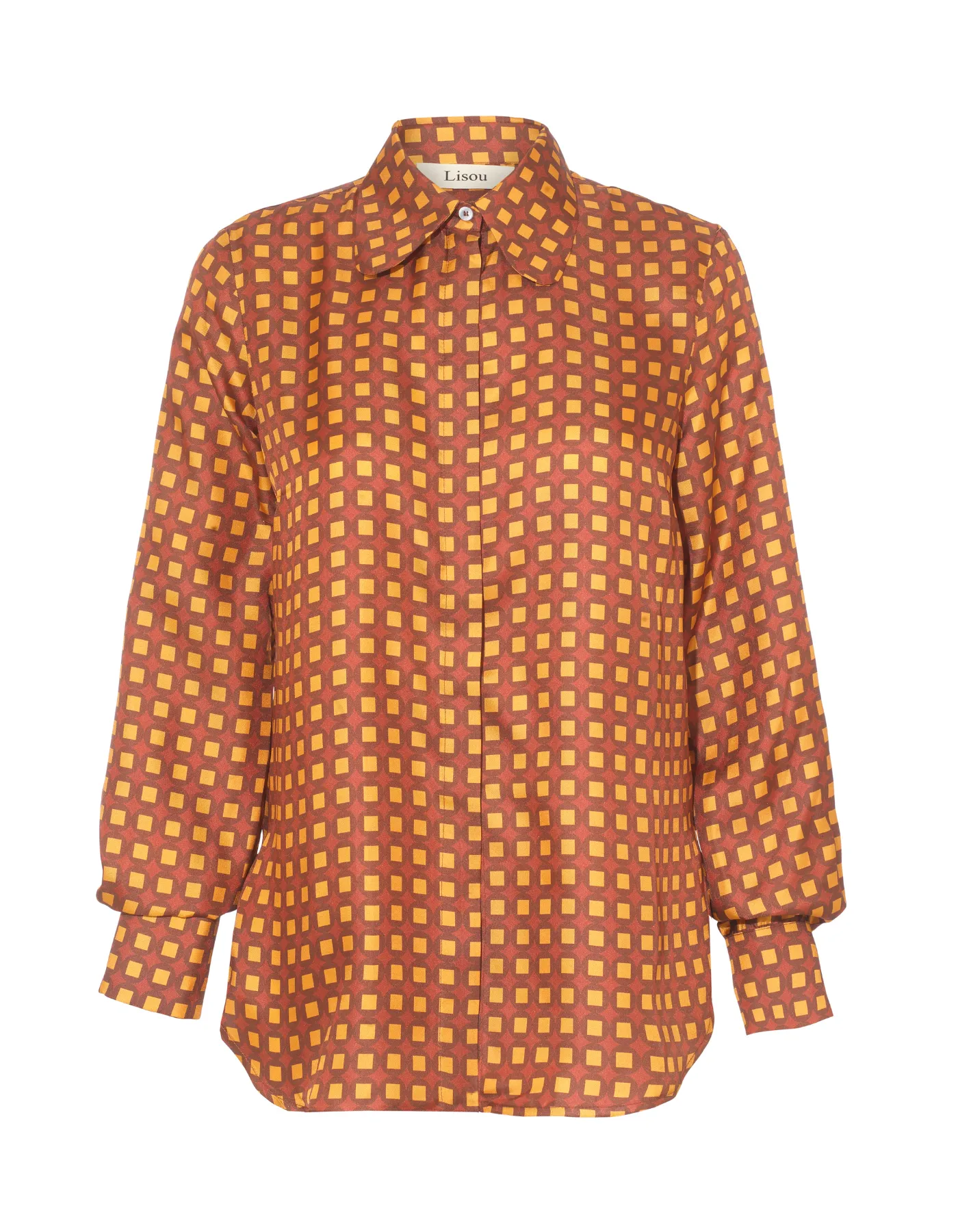 Bailey Silk Twill Brown Mosaic Print Shirt