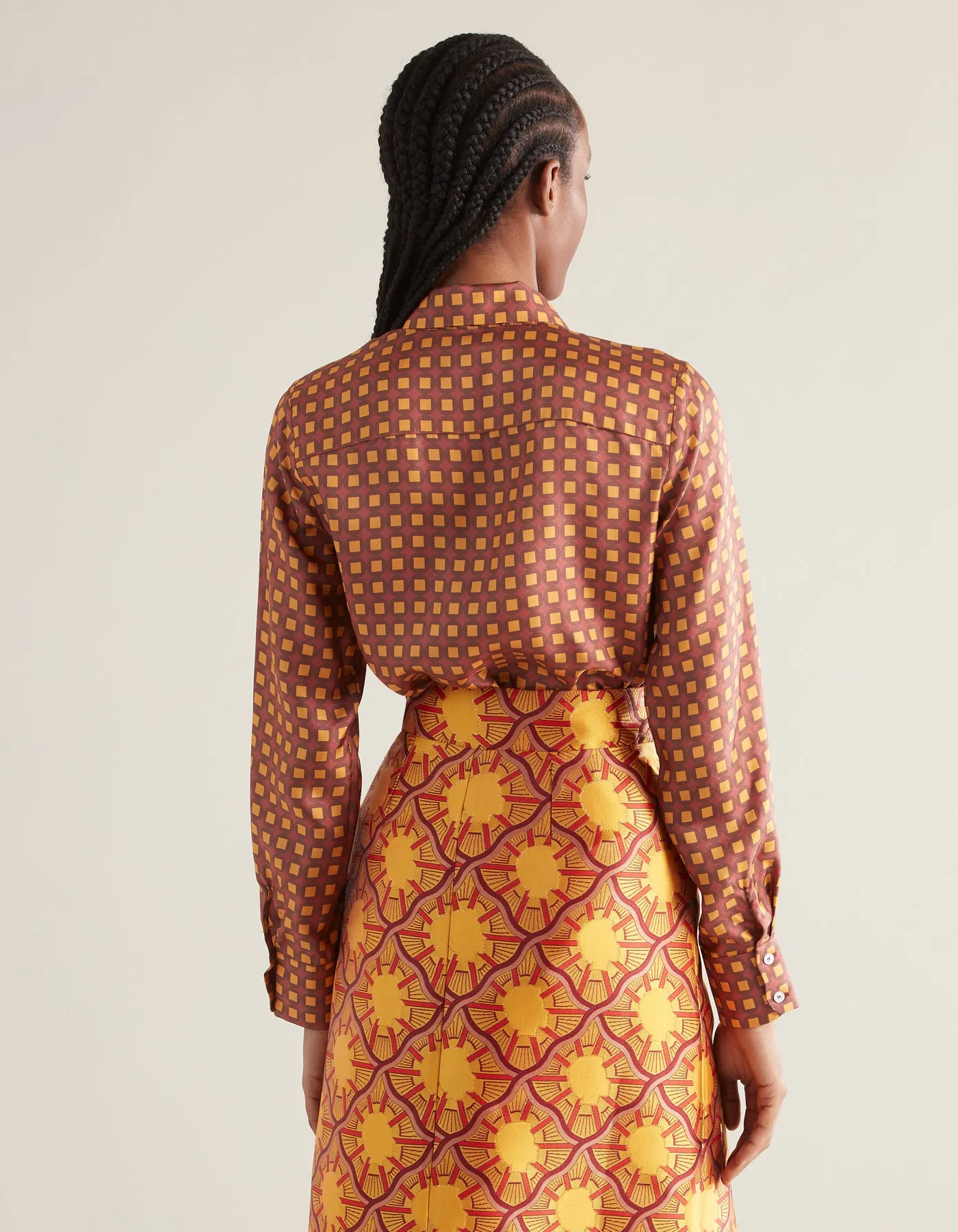 Bailey Silk Twill Brown Mosaic Print Shirt