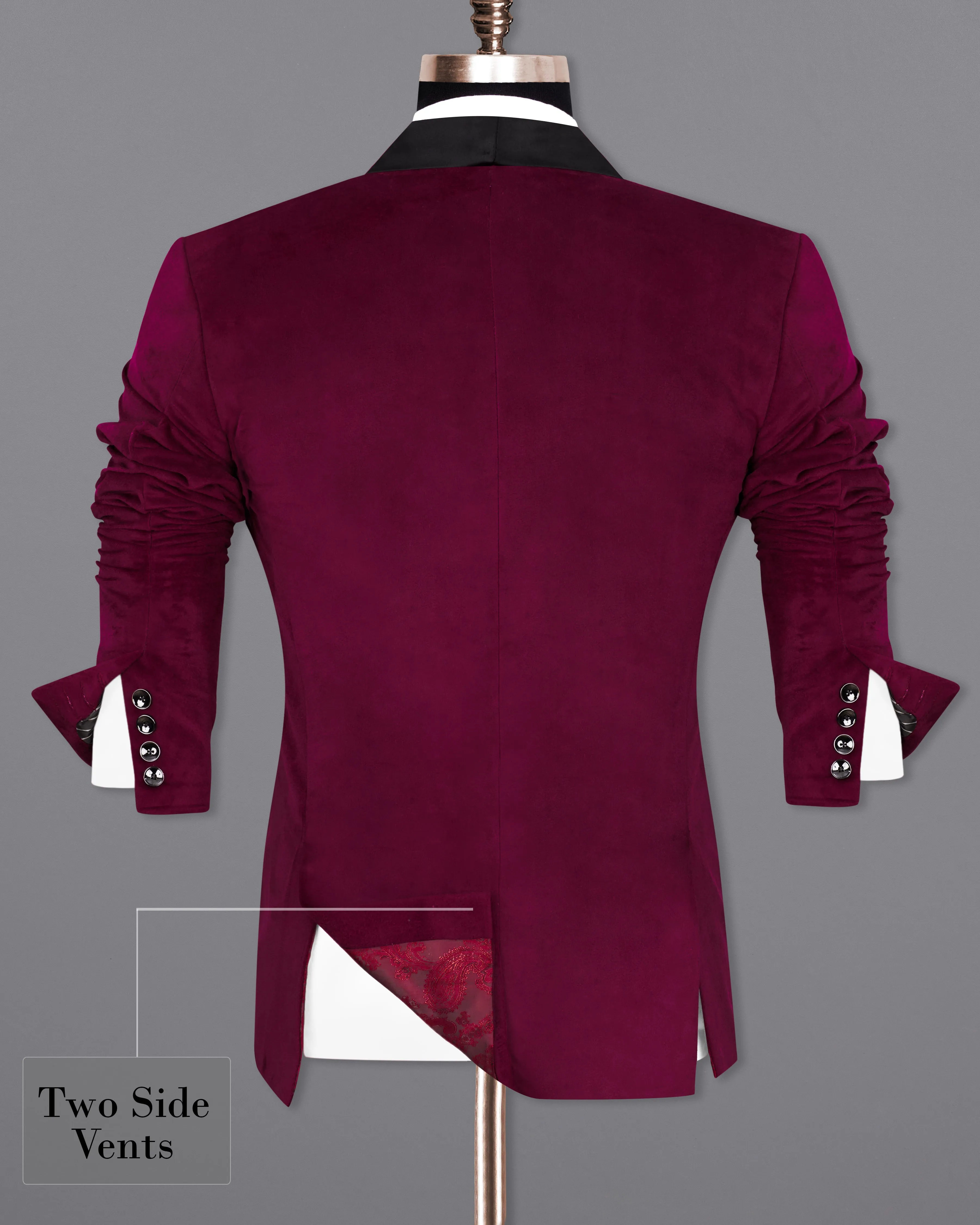 Barossa Maroon Single Breasted Velvet Designer Blazer