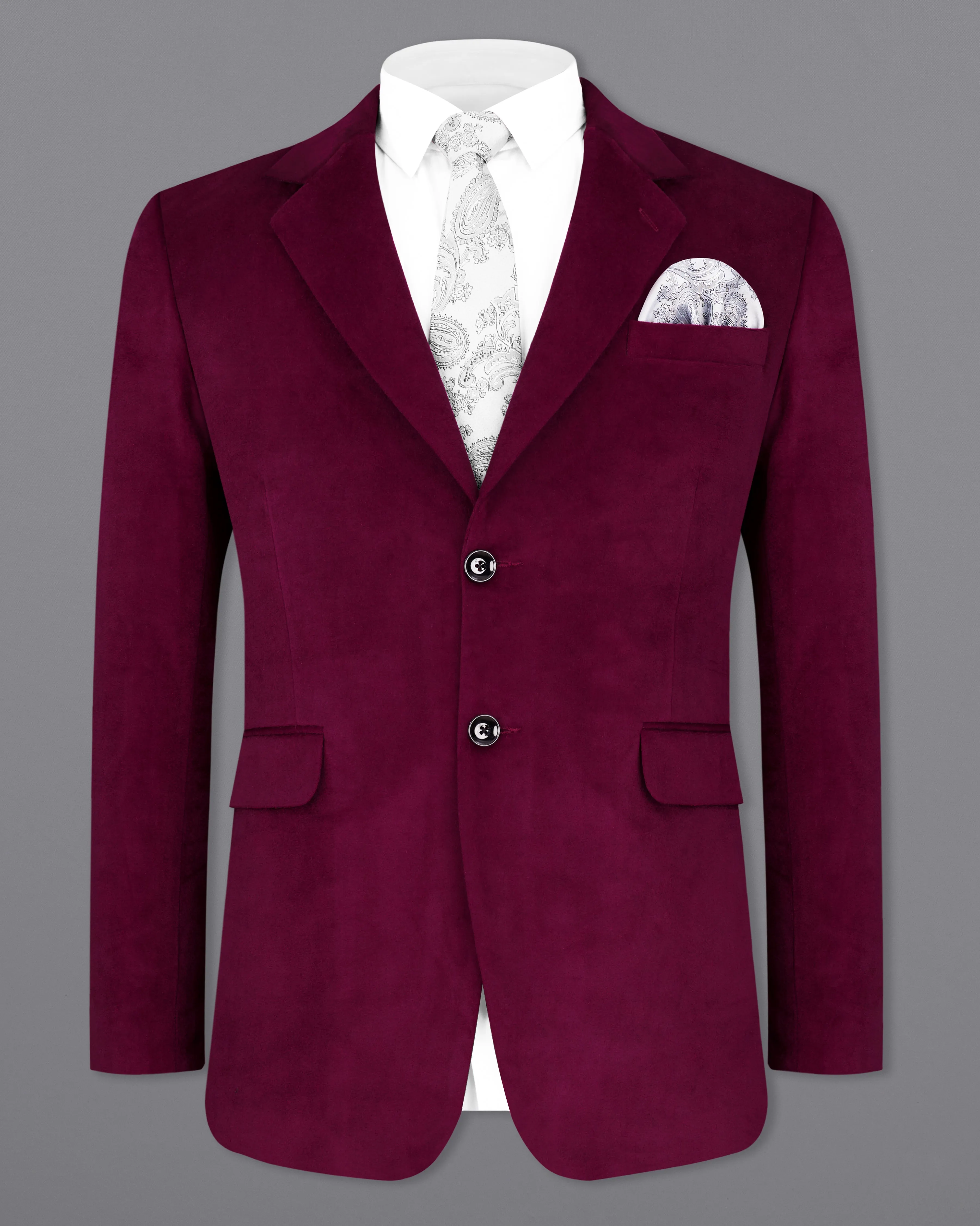 Barossa Maroon Single Breasted Velvet Designer Blazer