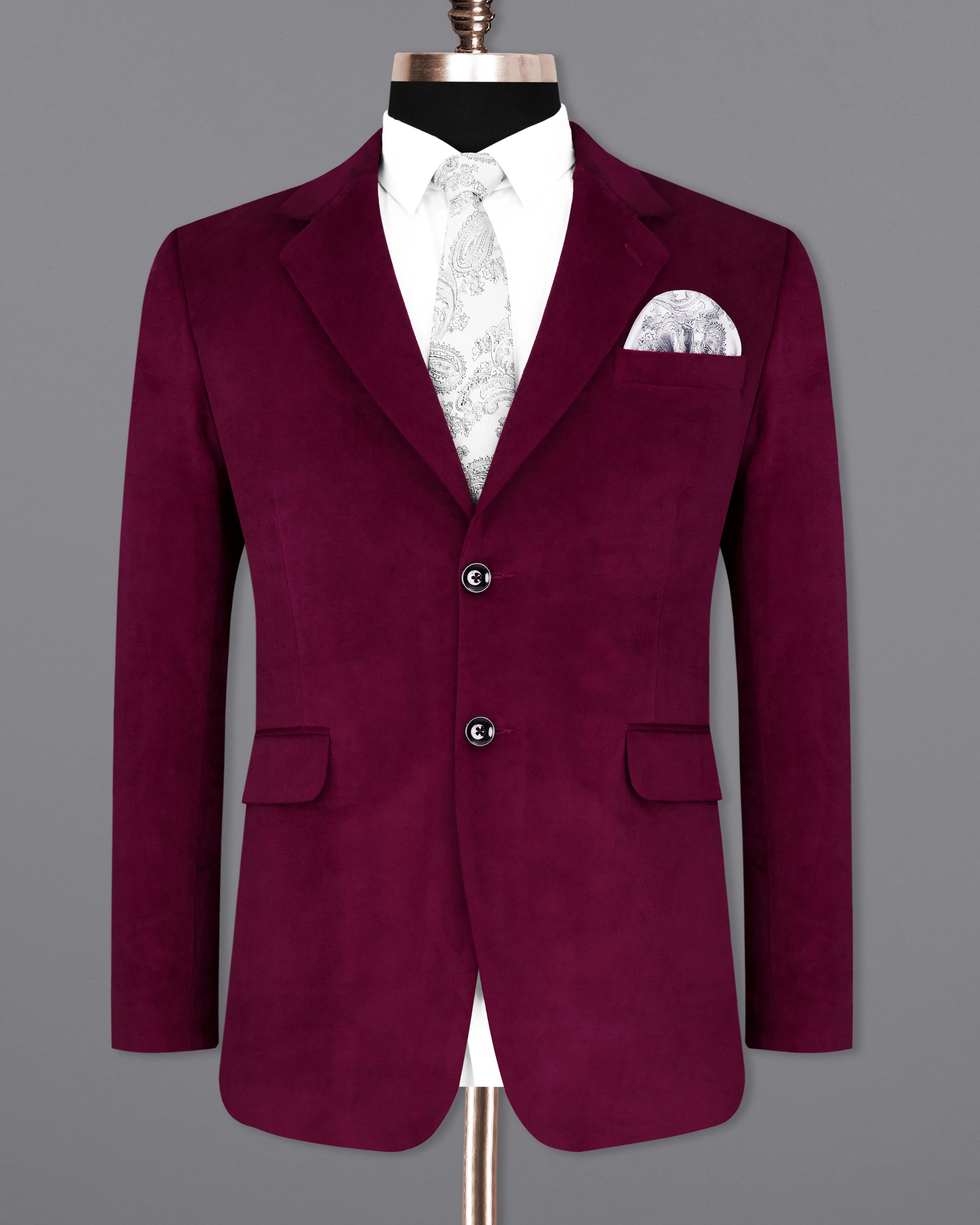 Barossa Maroon Single Breasted Velvet Designer Blazer