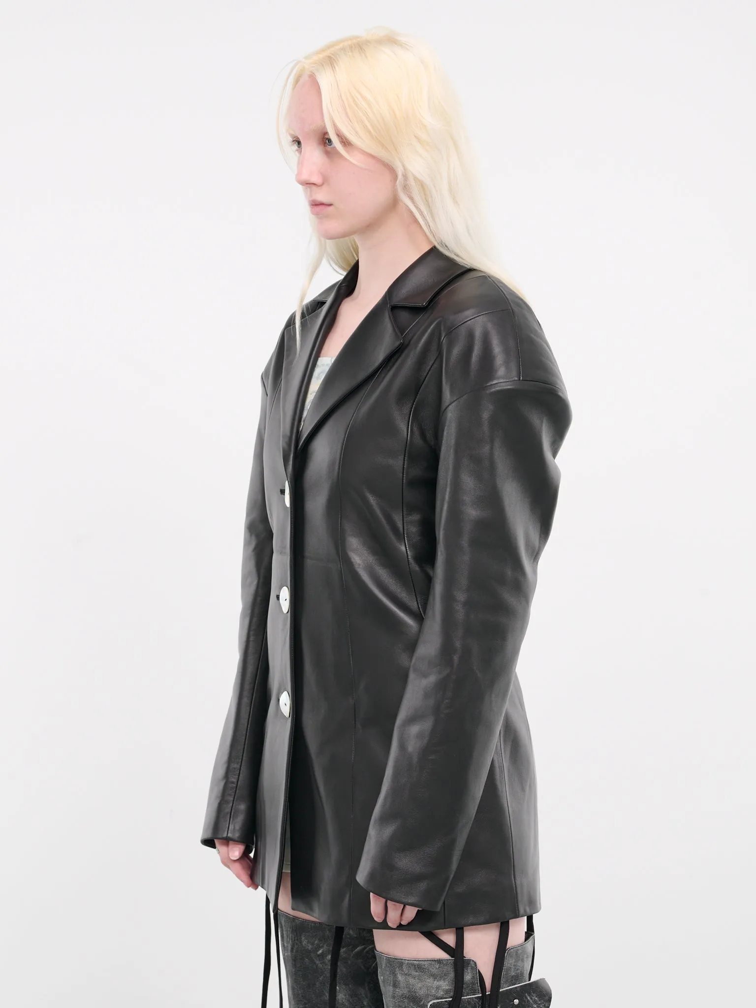 Belted Leather Blazer (S24O1001-BLACK)