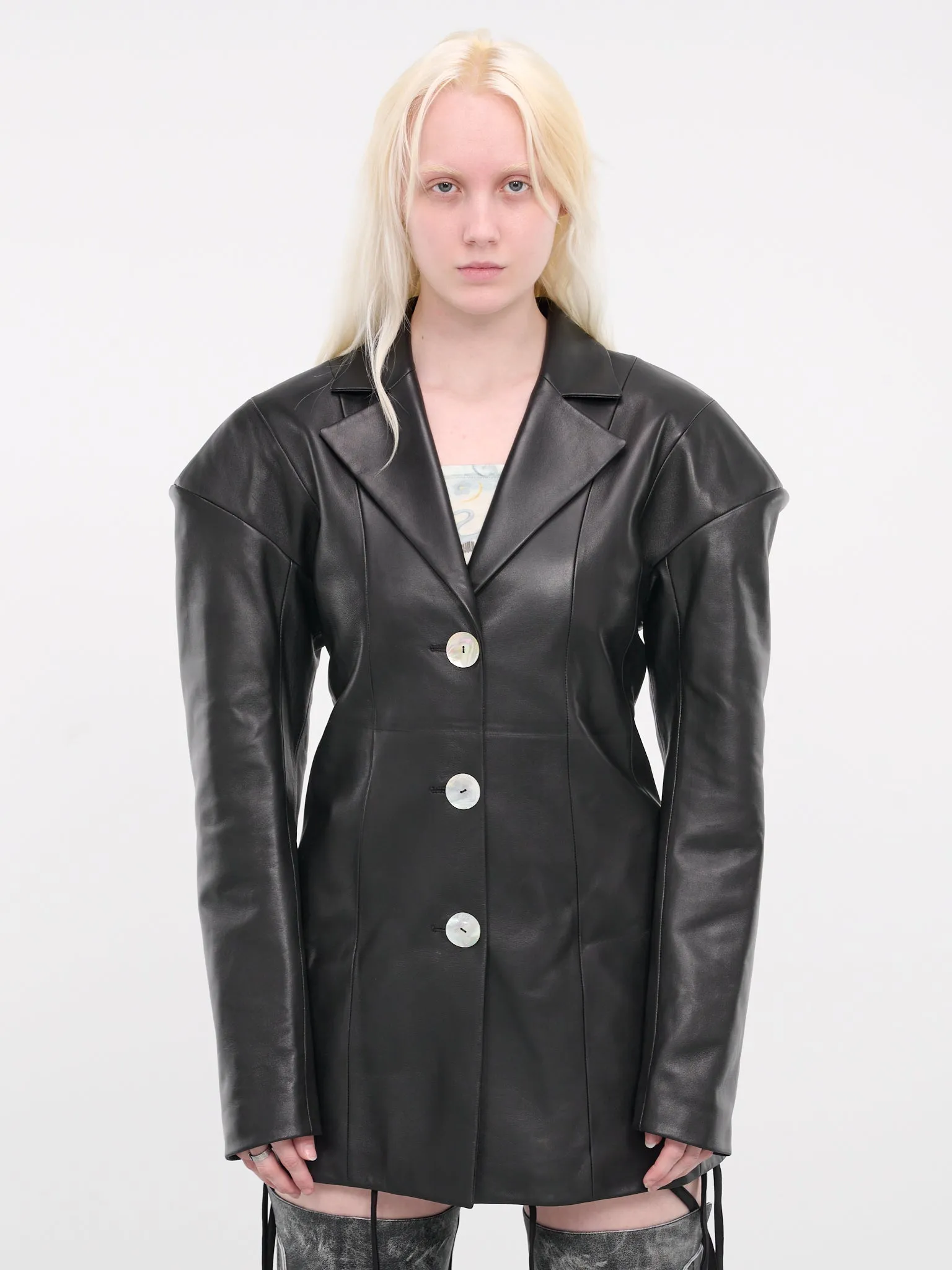 Belted Leather Blazer (S24O1001-BLACK)