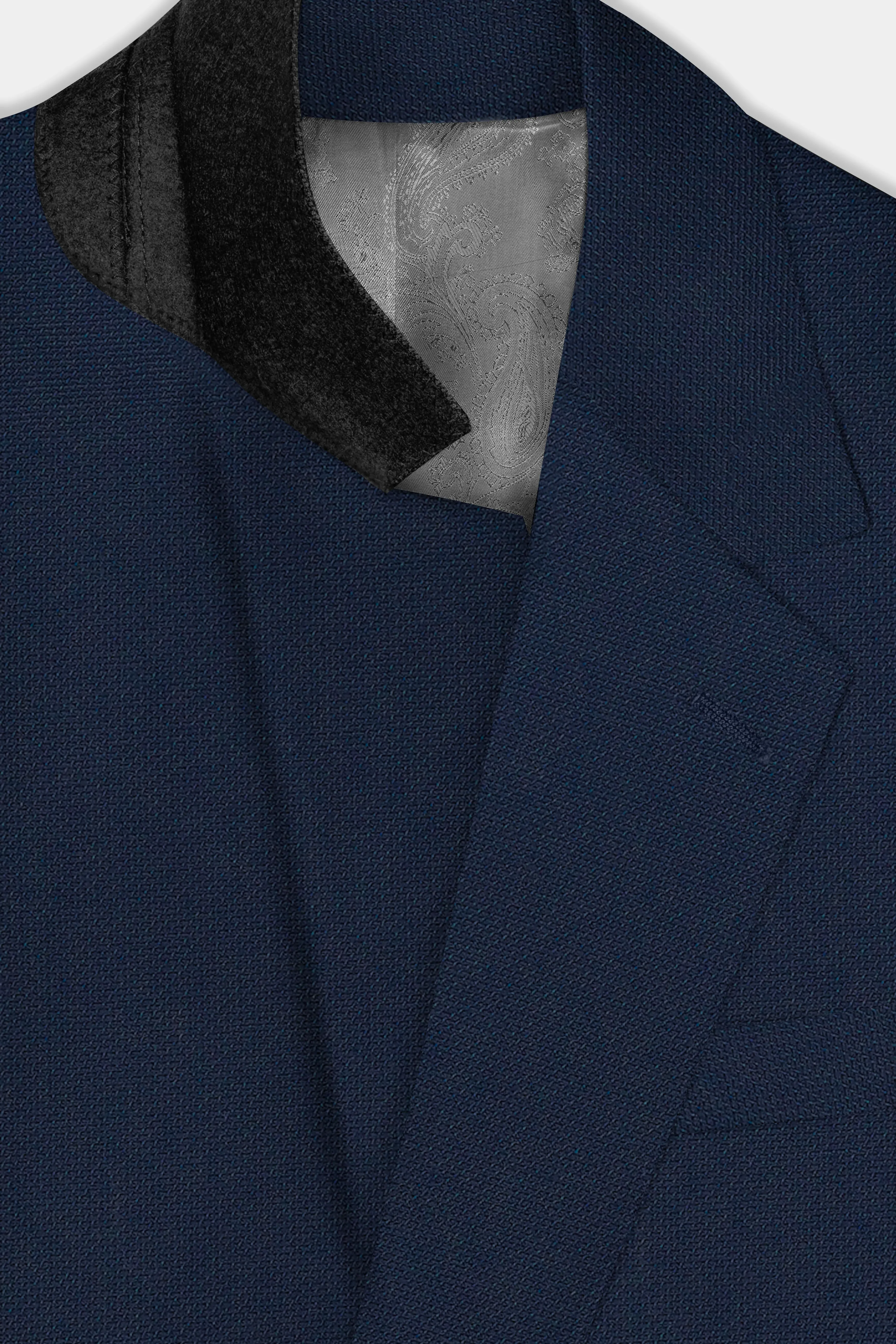 Big Stone Blue Textured Wool Blend Single Breasted Suit