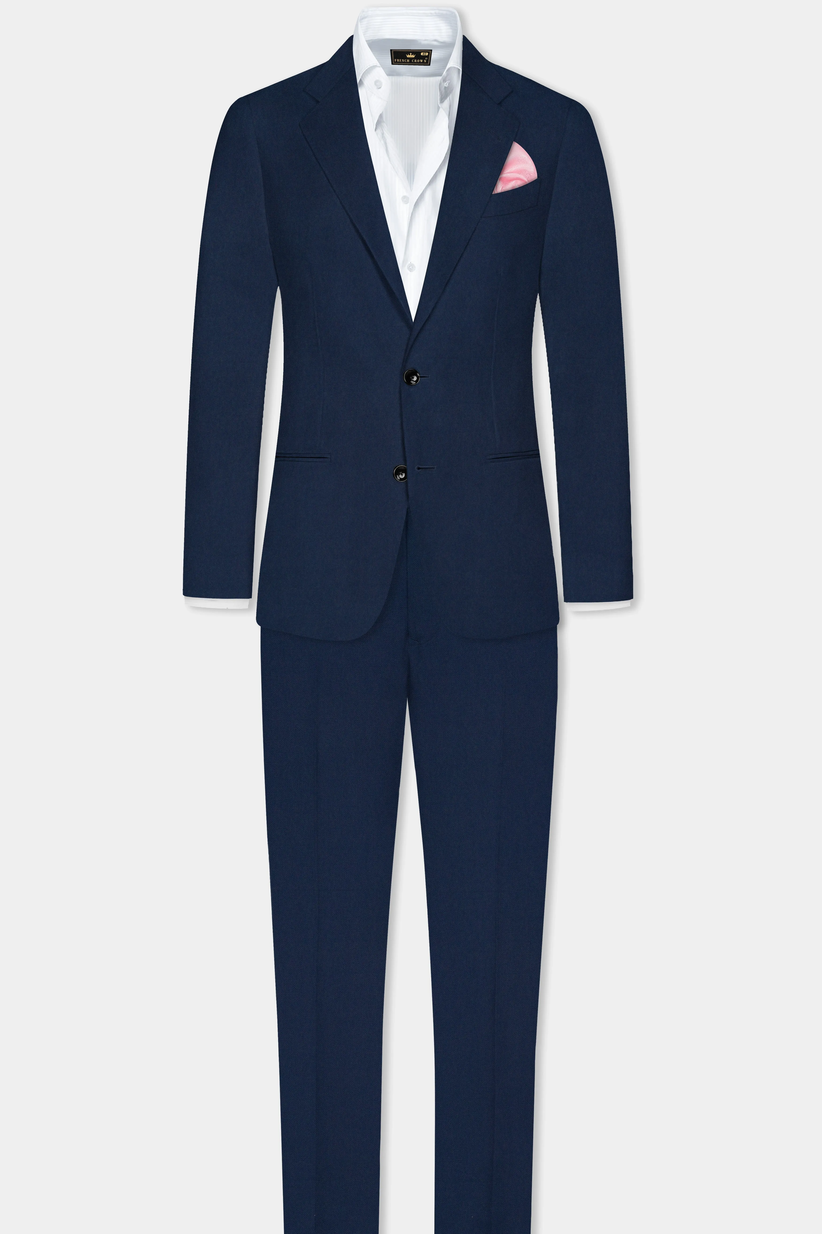 Big Stone Blue Textured Wool Blend Single Breasted Suit