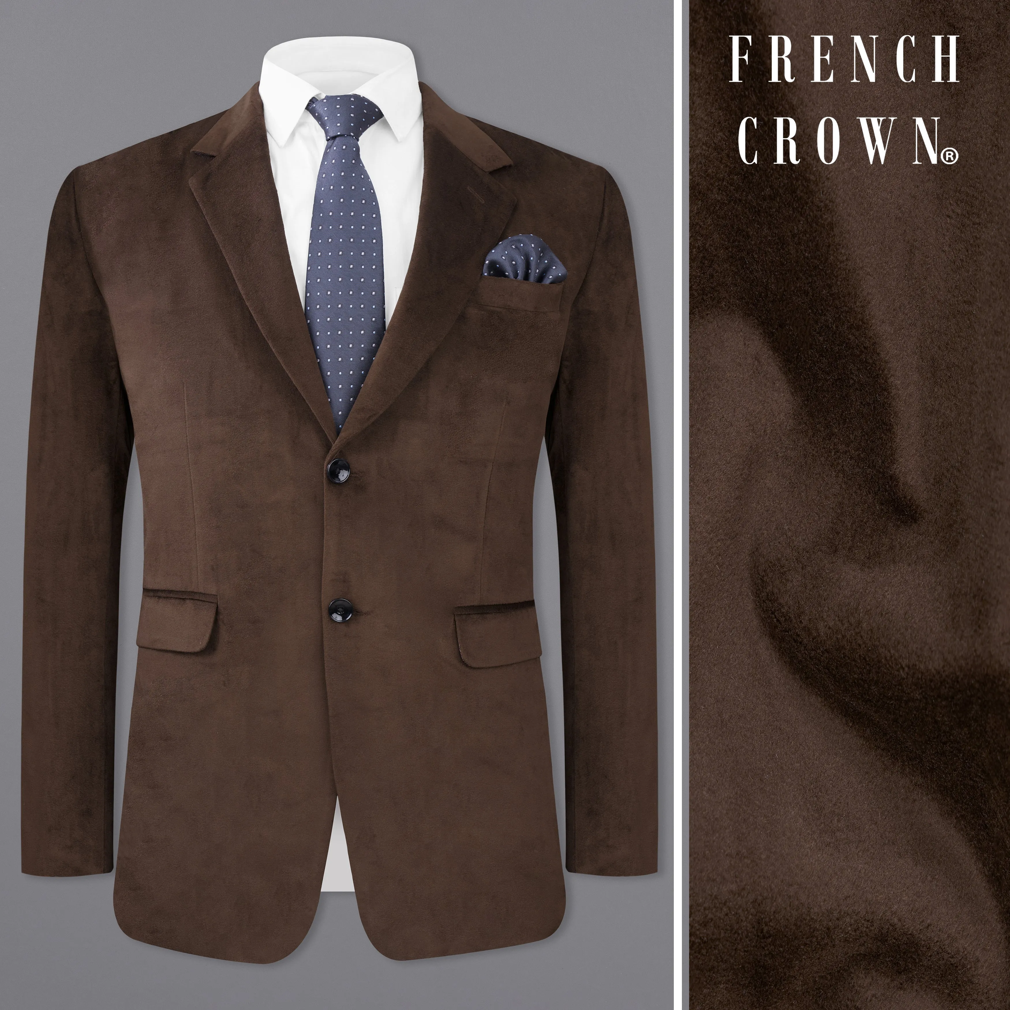 Bistre Brown Single Breasted Velvet Blazer