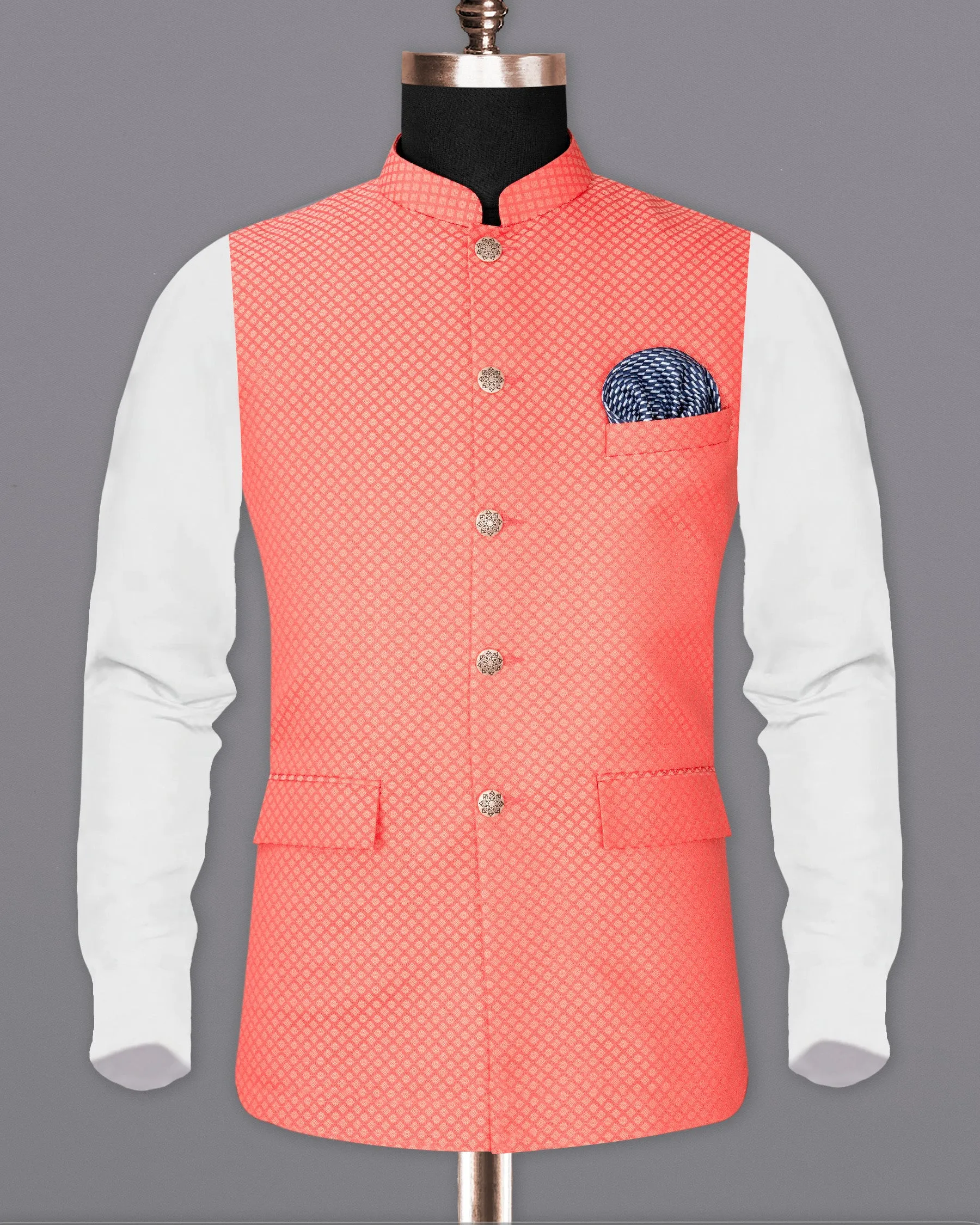 Bittersweet Pink Textured Nehru Jacket