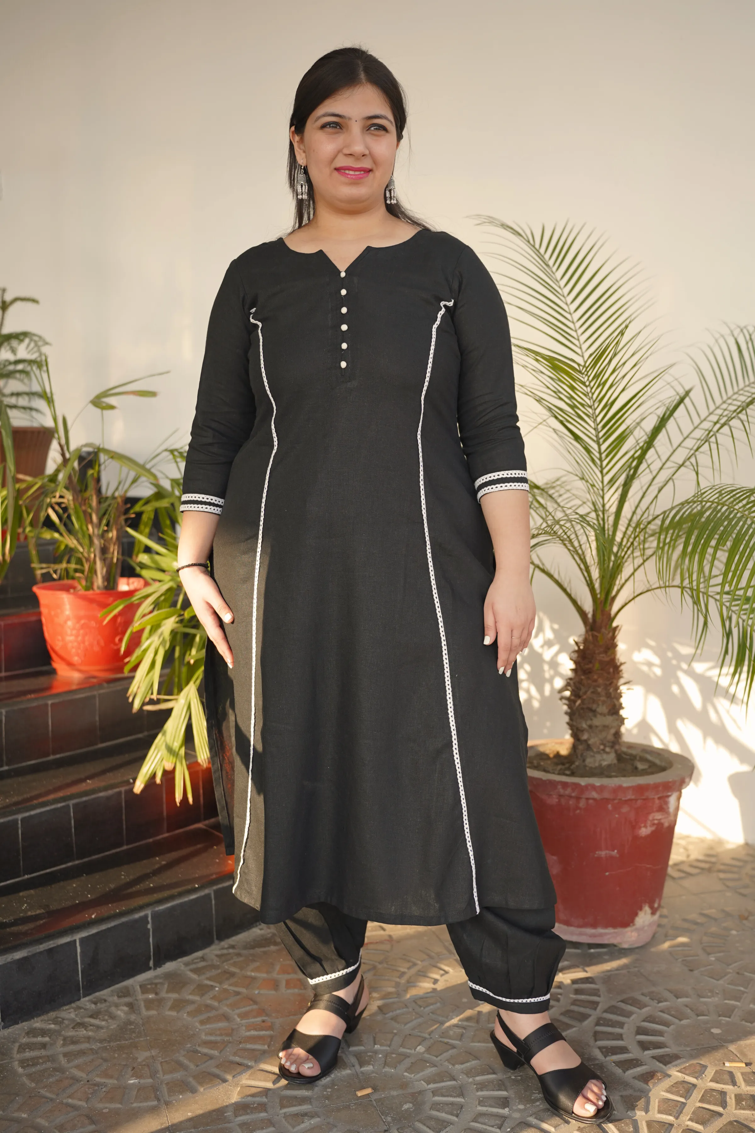 Black A-Line Cotton Linen Set