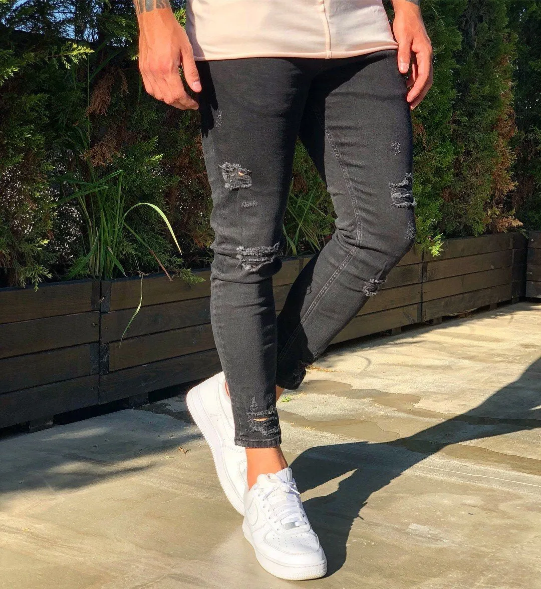 Black Distressed Skinny Fit Denim B262 Streetwear Jeans