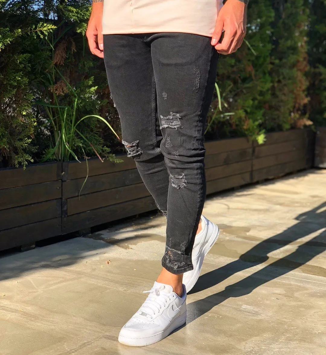 Black Distressed Skinny Fit Denim B262 Streetwear Jeans