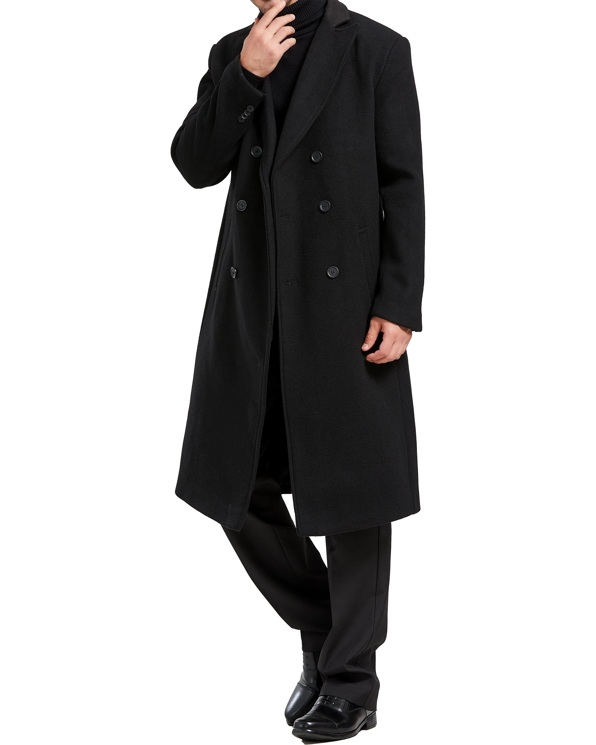 Black Double Breasted Wool Cashmere Long Overcoat