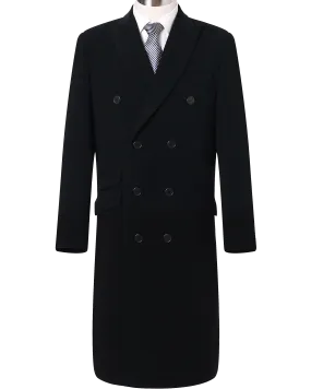 Black Double Breasted Wool Cashmere Overcoat