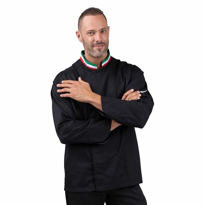 Black Kitchen Coat with Italian Collar - MANELLI