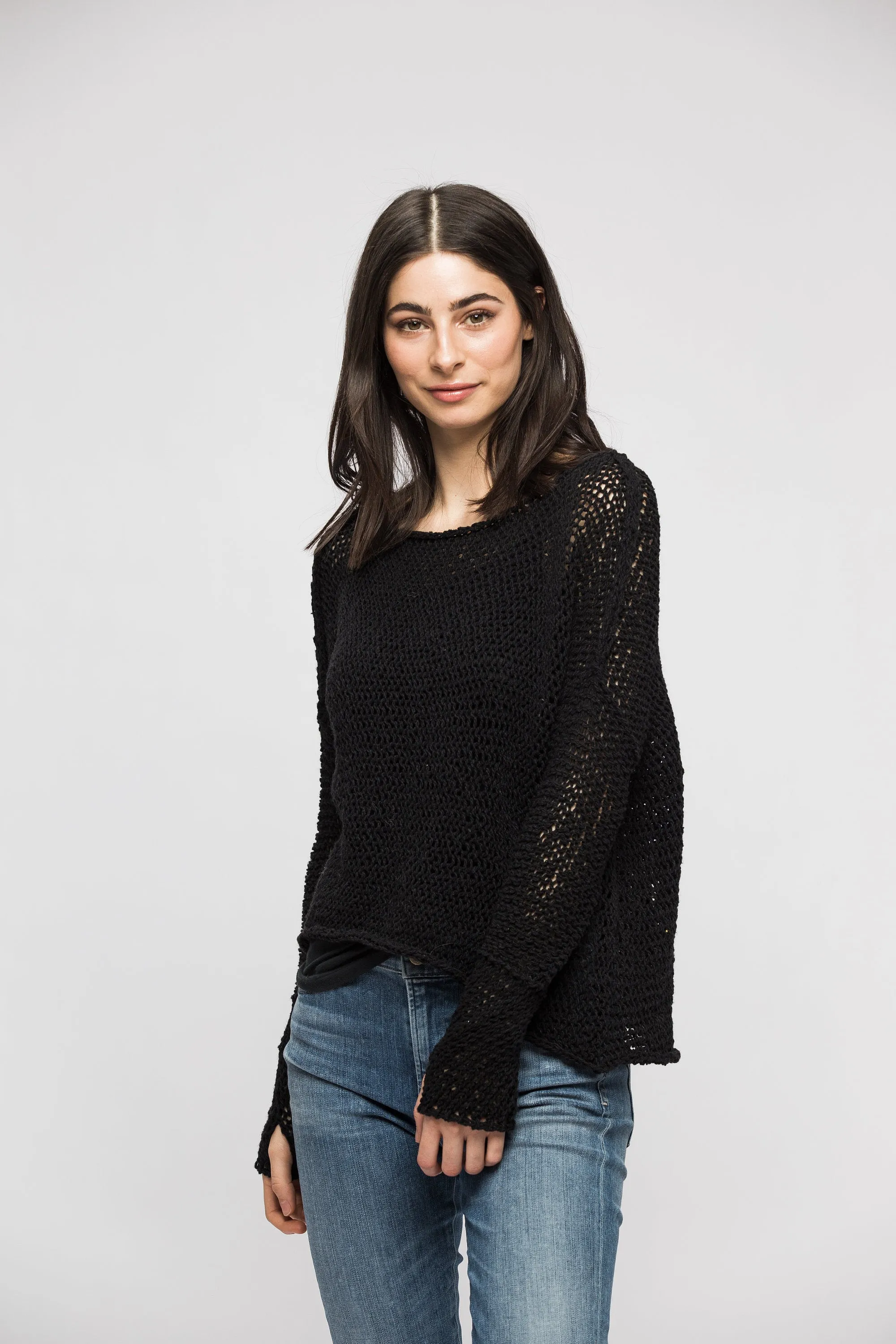 Black Loose knit casual pullover.